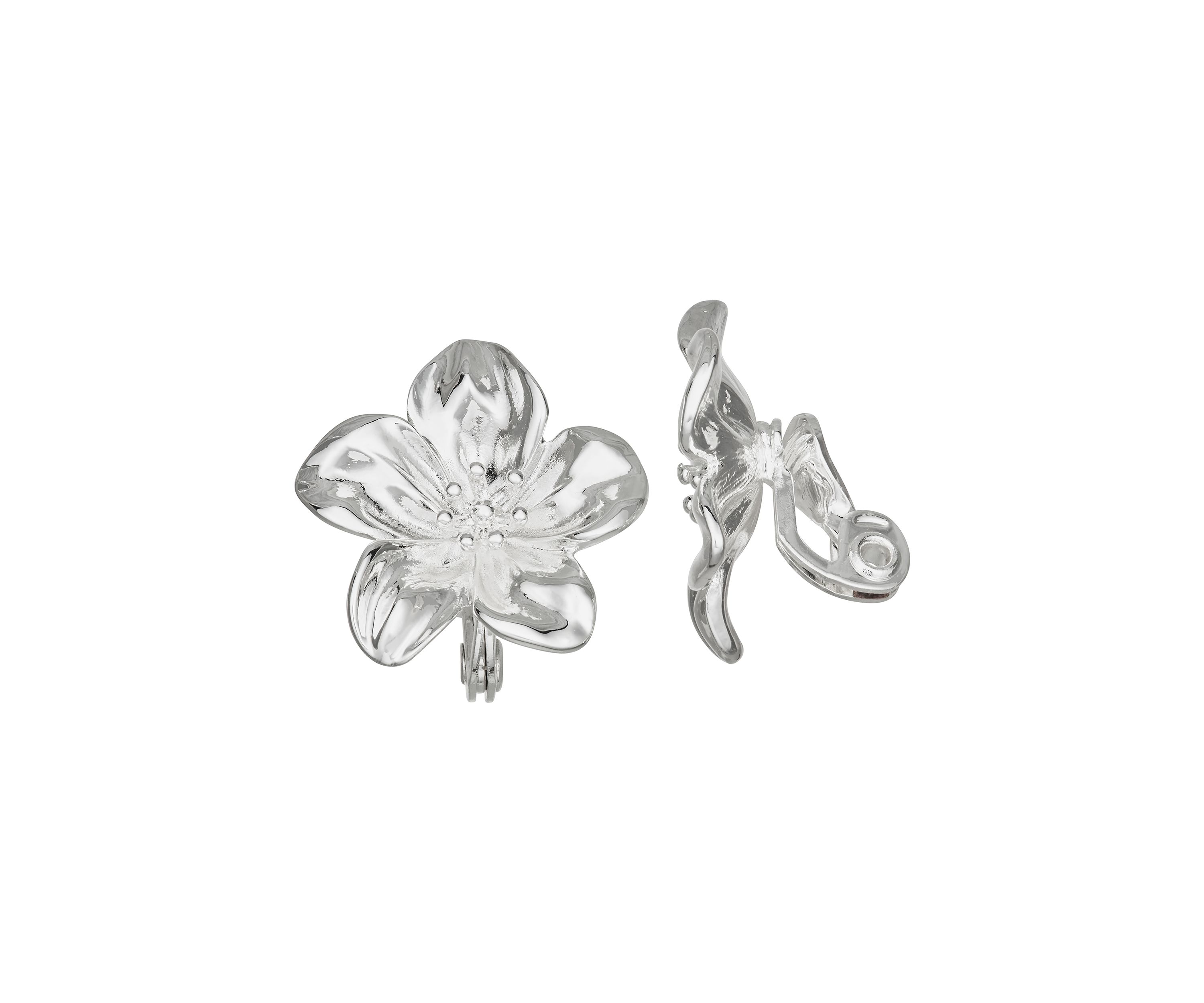 Silver Tone Large Flower Clip Earrings