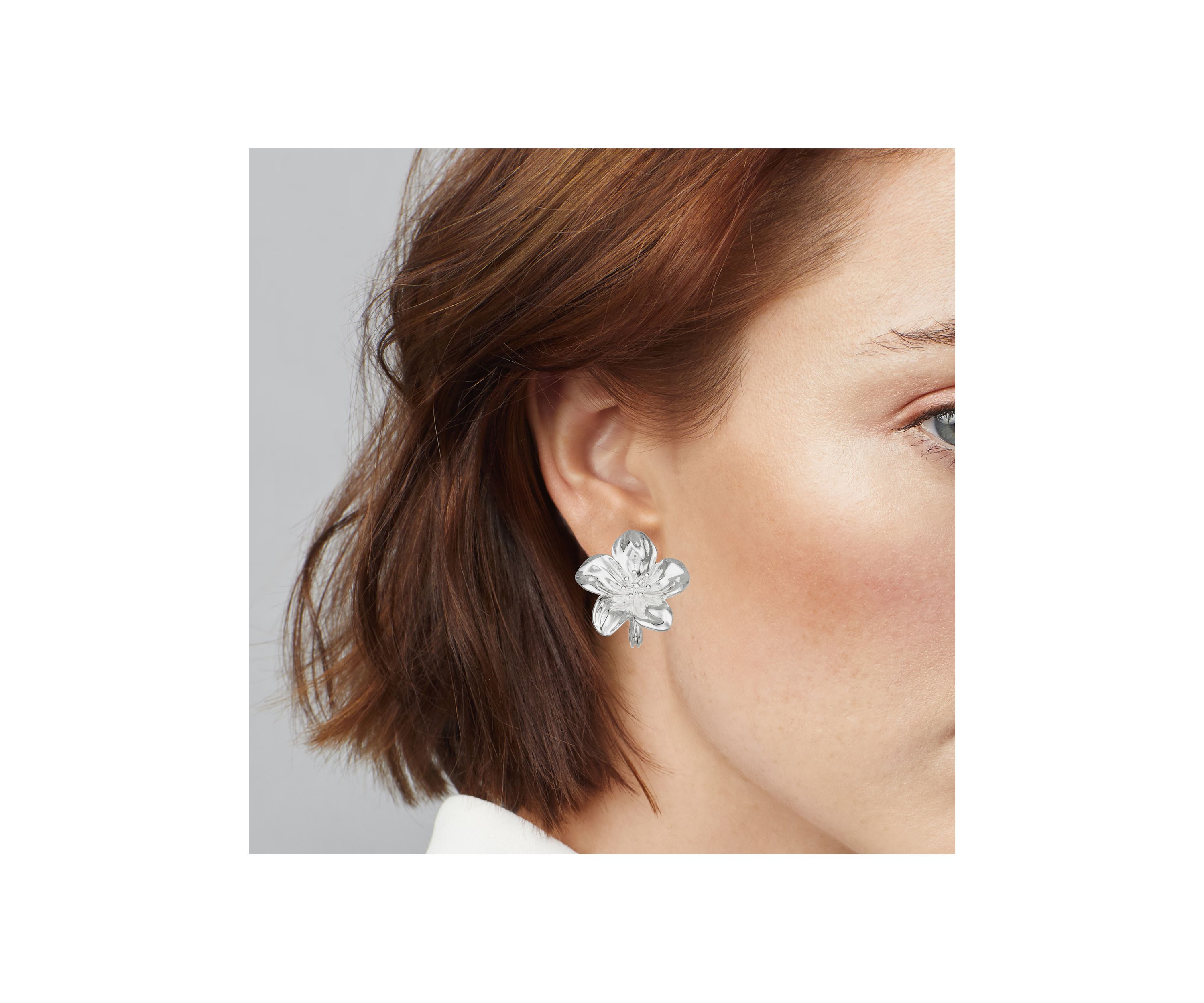 Silver Tone Large Flower Clip Earrings