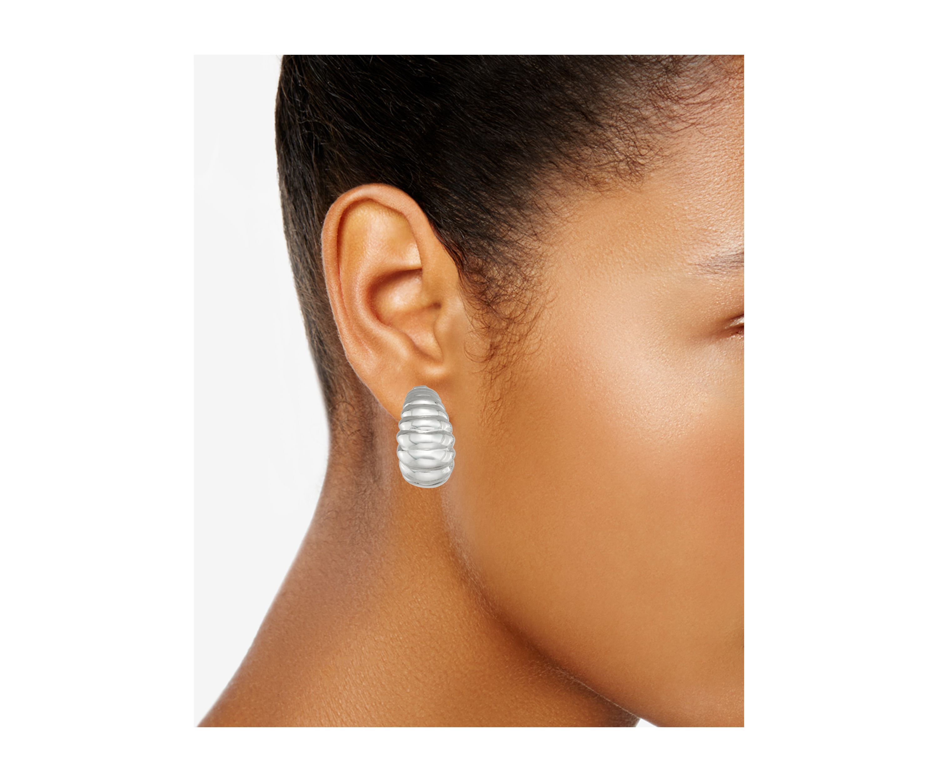 Silver Tone Puffy Drop Clip Earrings