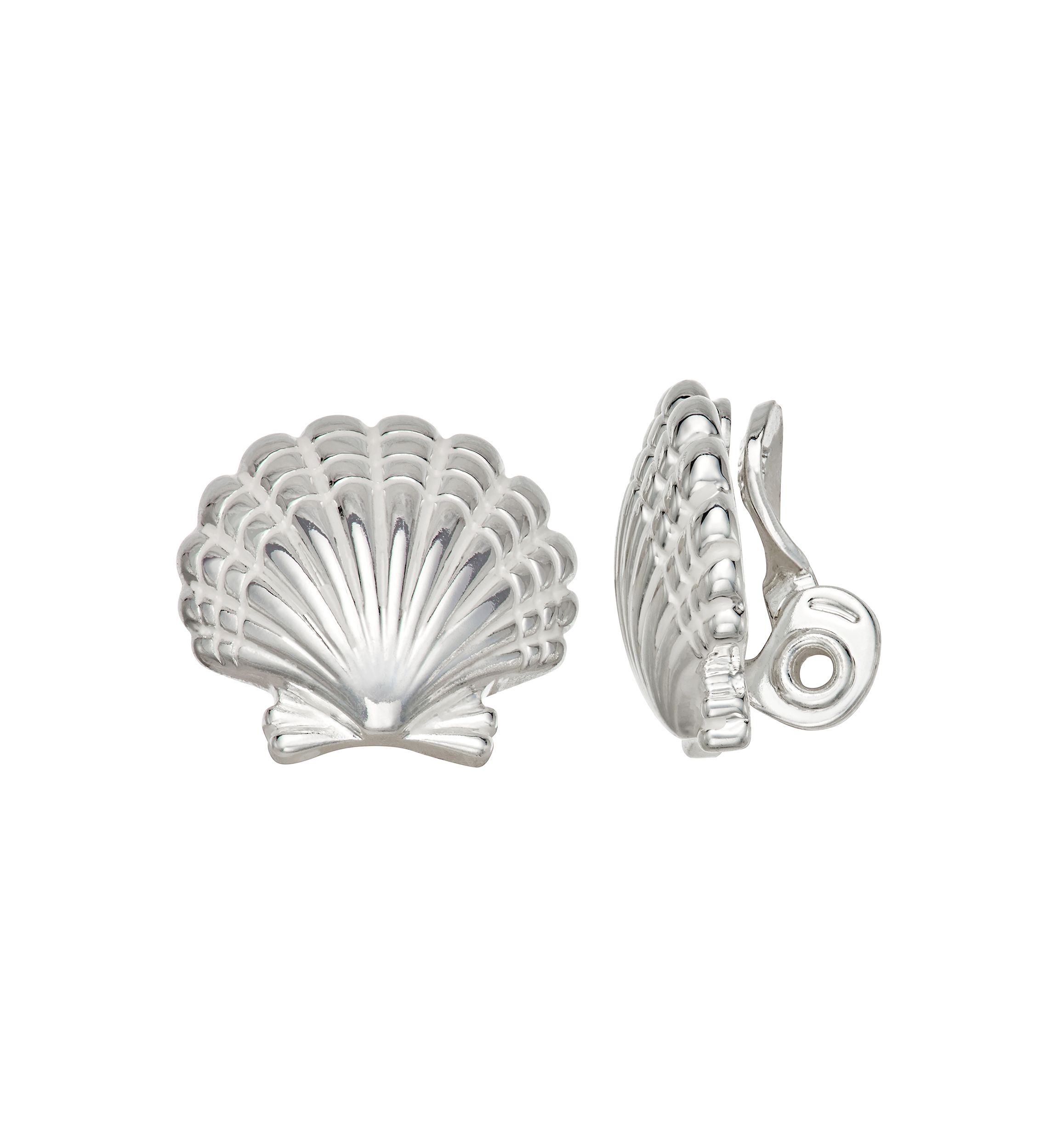 Silver Tone Seashell Stud Clip Earrings