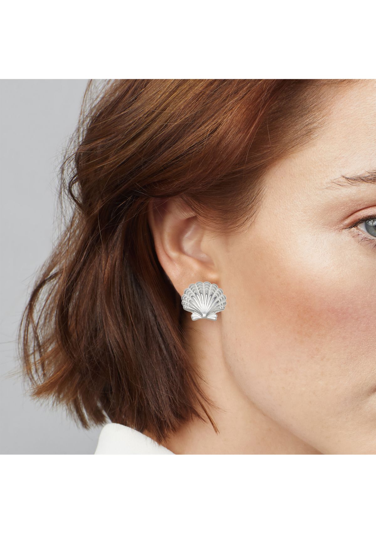 Silver Tone Seashell Stud Clip Earrings