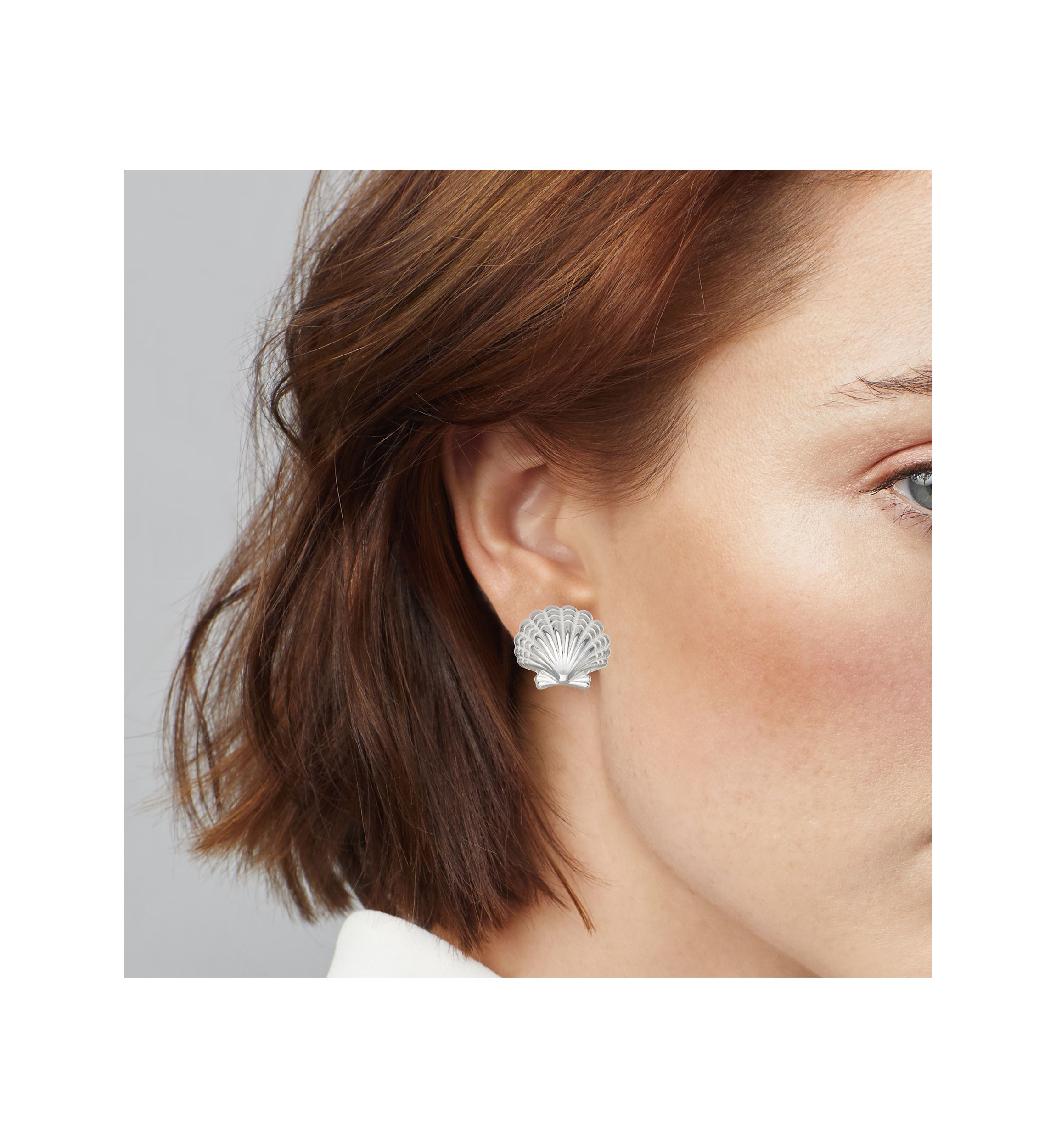 Silver Tone Seashell Stud Clip Earrings
