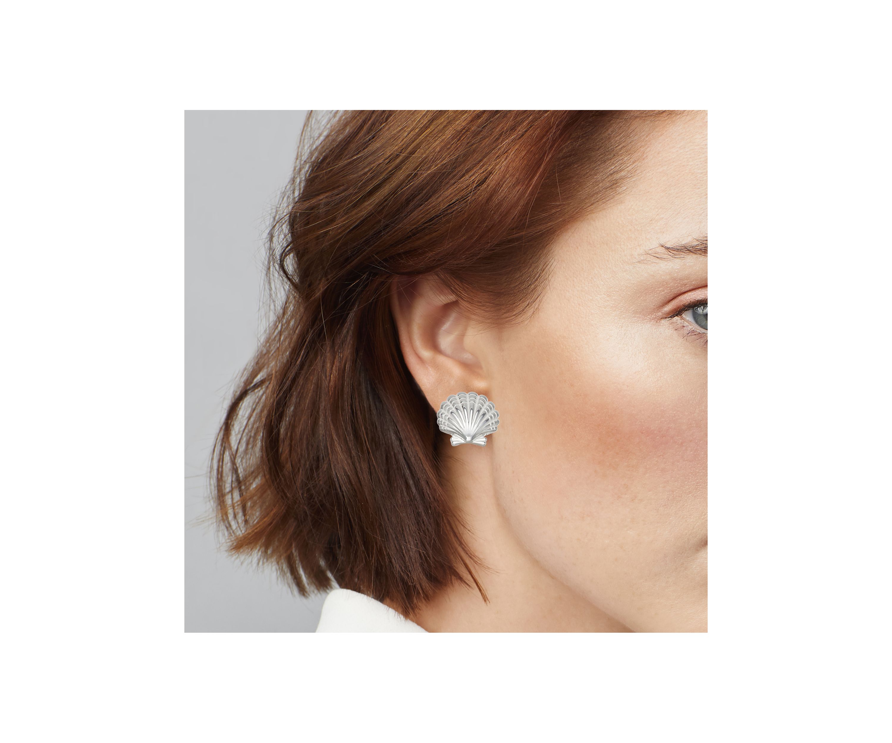Silver Tone Seashell Stud Clip Earrings