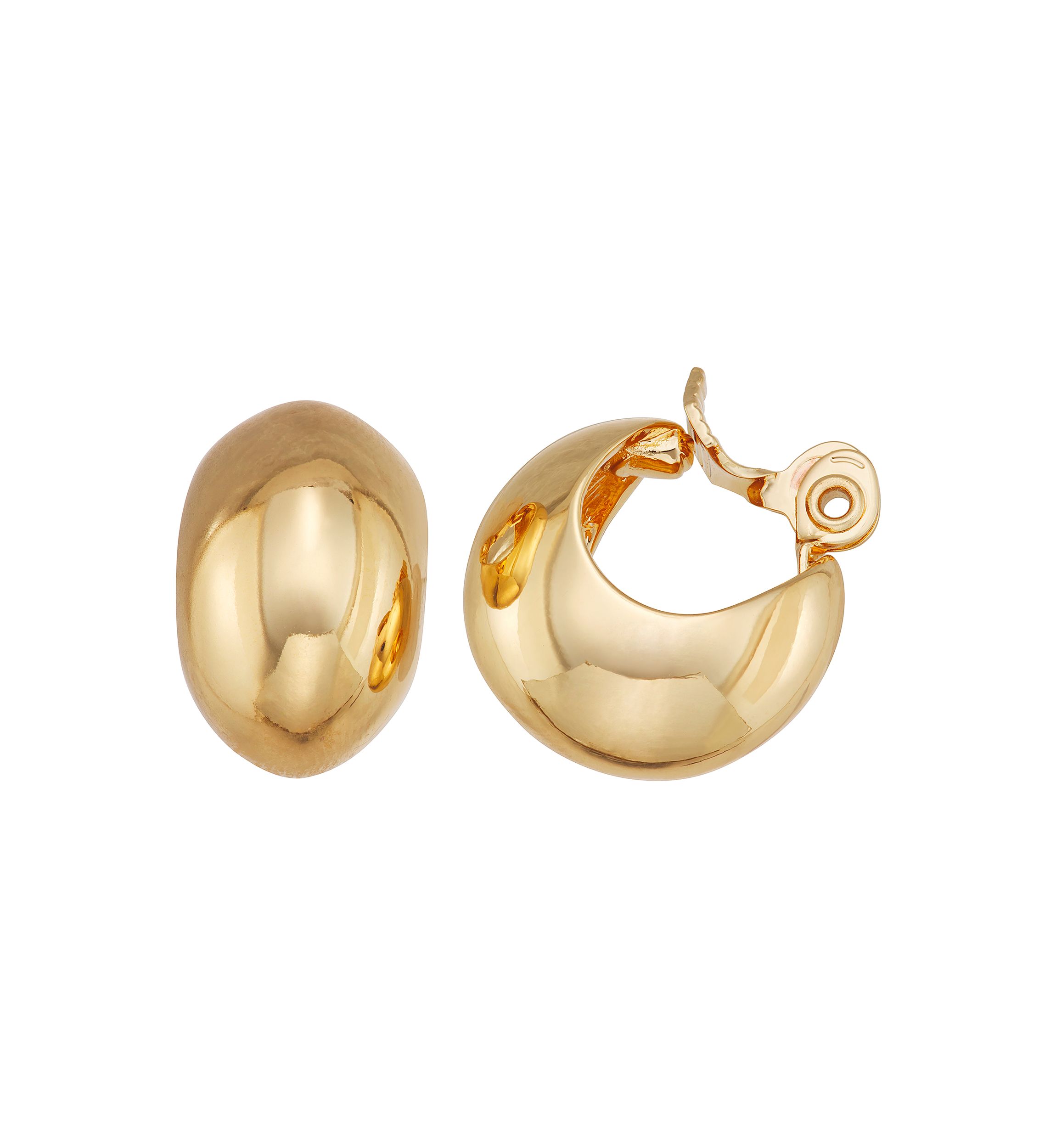 Gold Tone 24 Millimeter Puffy Hoop Clip Earrings