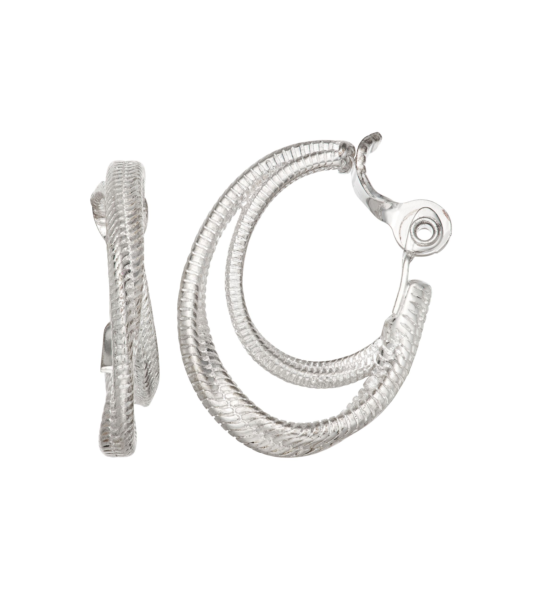 Silver Tone 29.5 Millimeter Twisted Hoop Clip Earrings