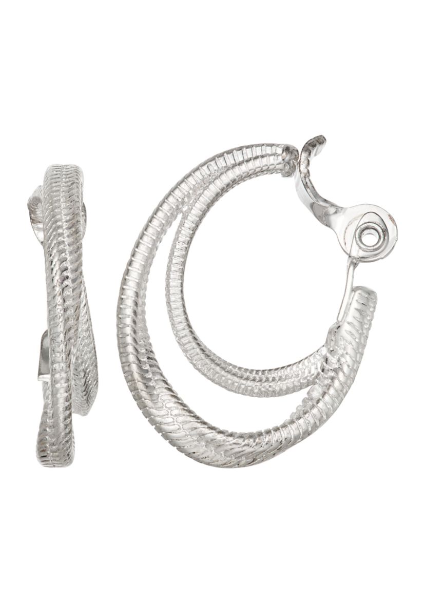 Silver Tone 29.5 Millimeter Twisted Hoop Clip Earrings