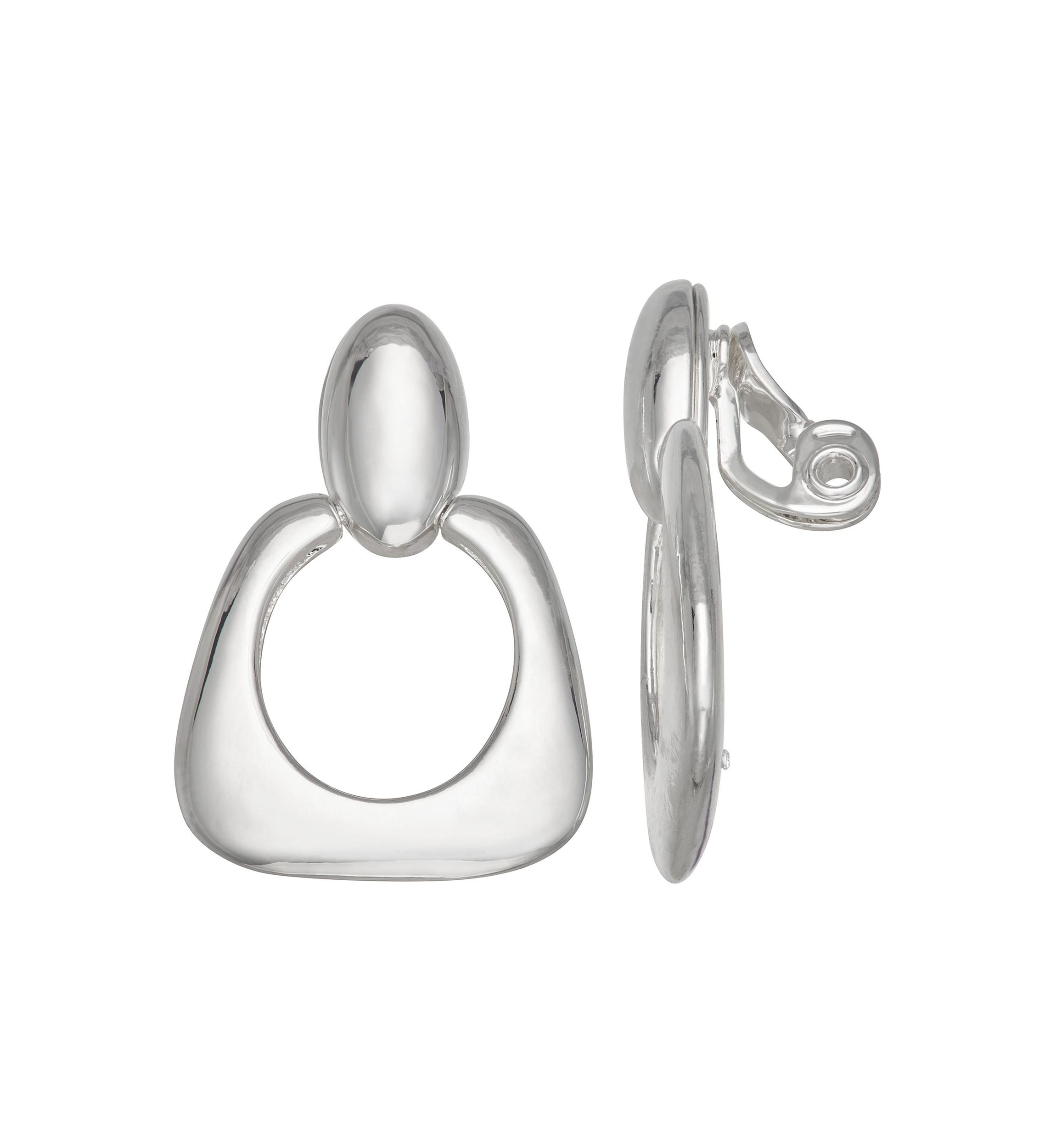Silver Tone Oval Drop Clip Earrings