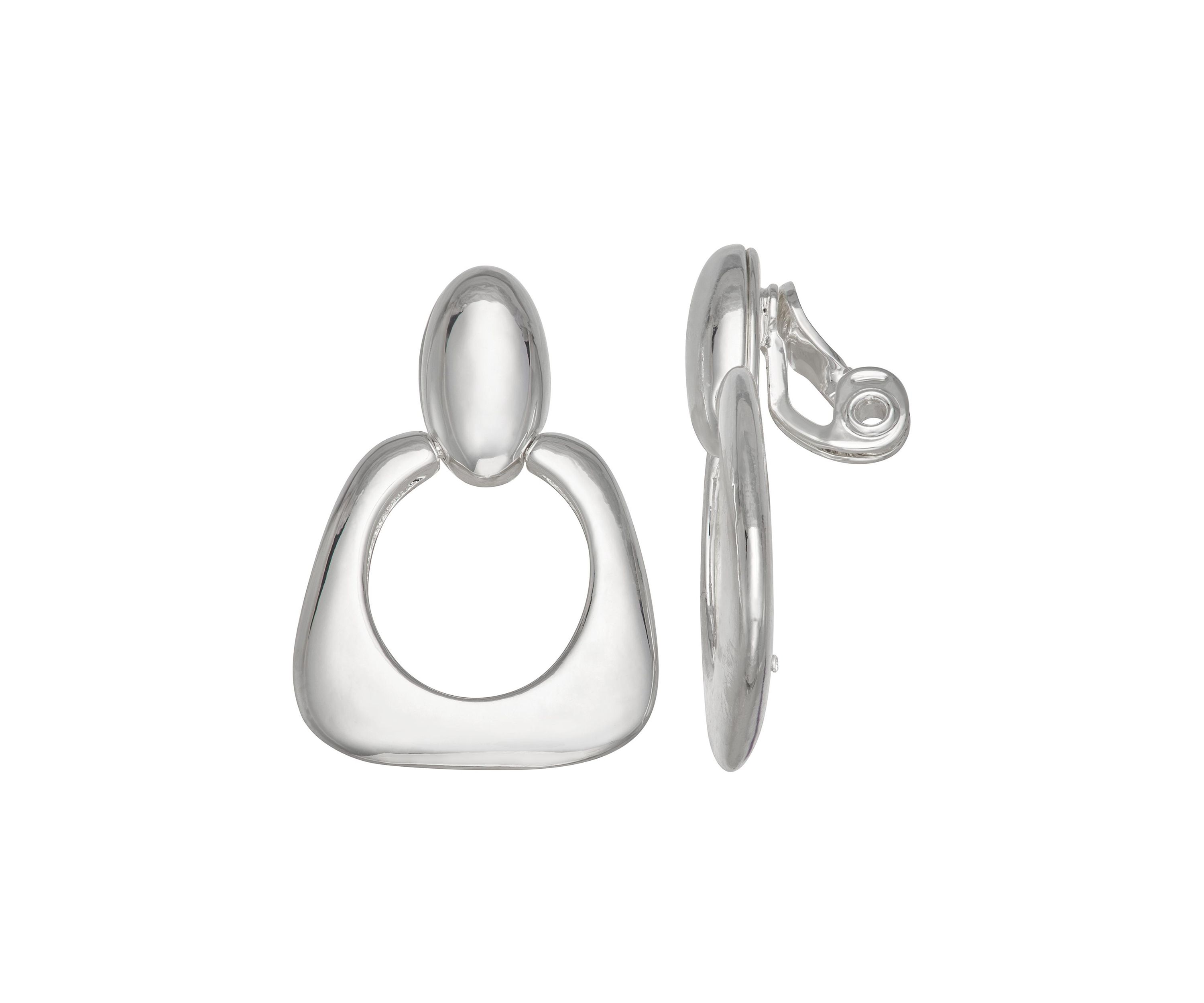 Silver Tone Oval Drop Clip Earrings