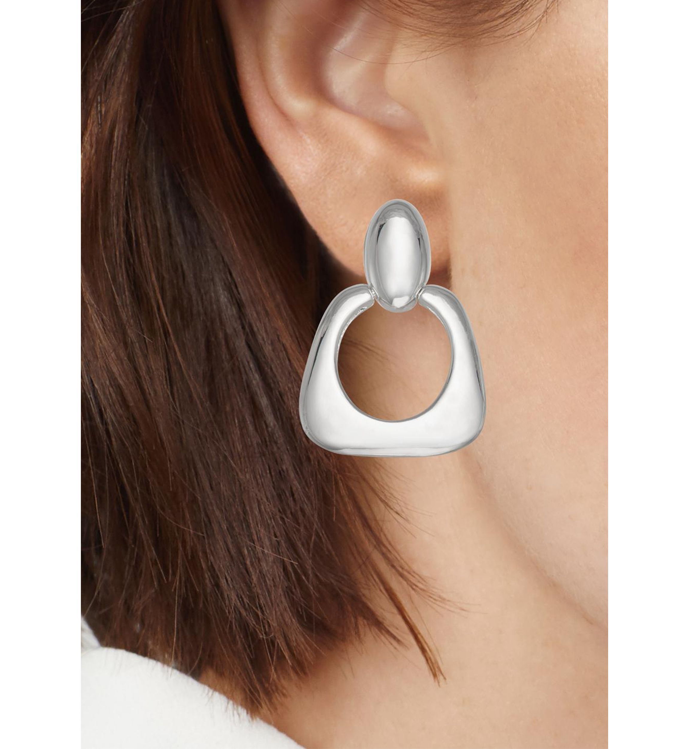Silver Tone Oval Drop Clip Earrings