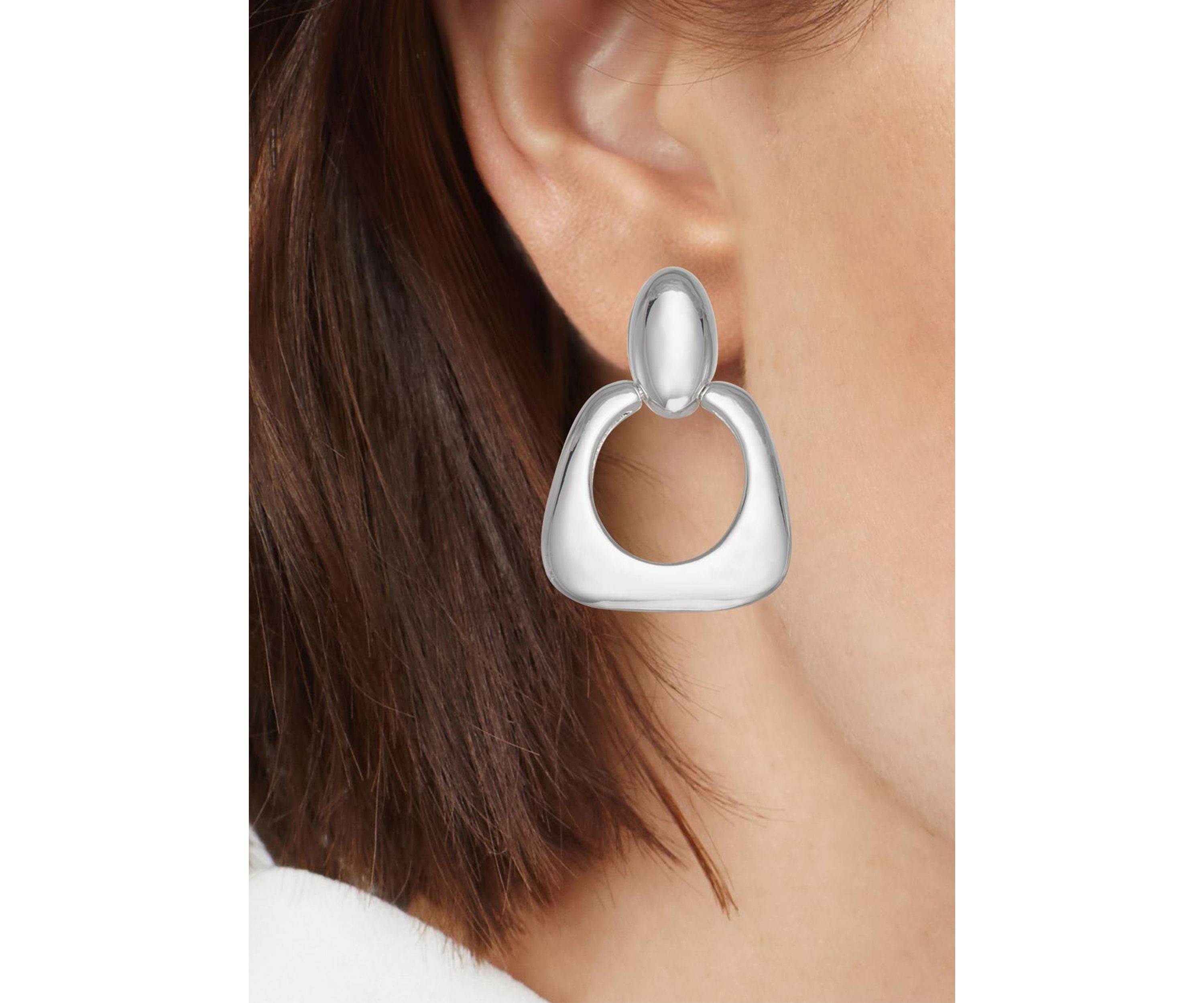 Silver Tone Oval Drop Clip Earrings