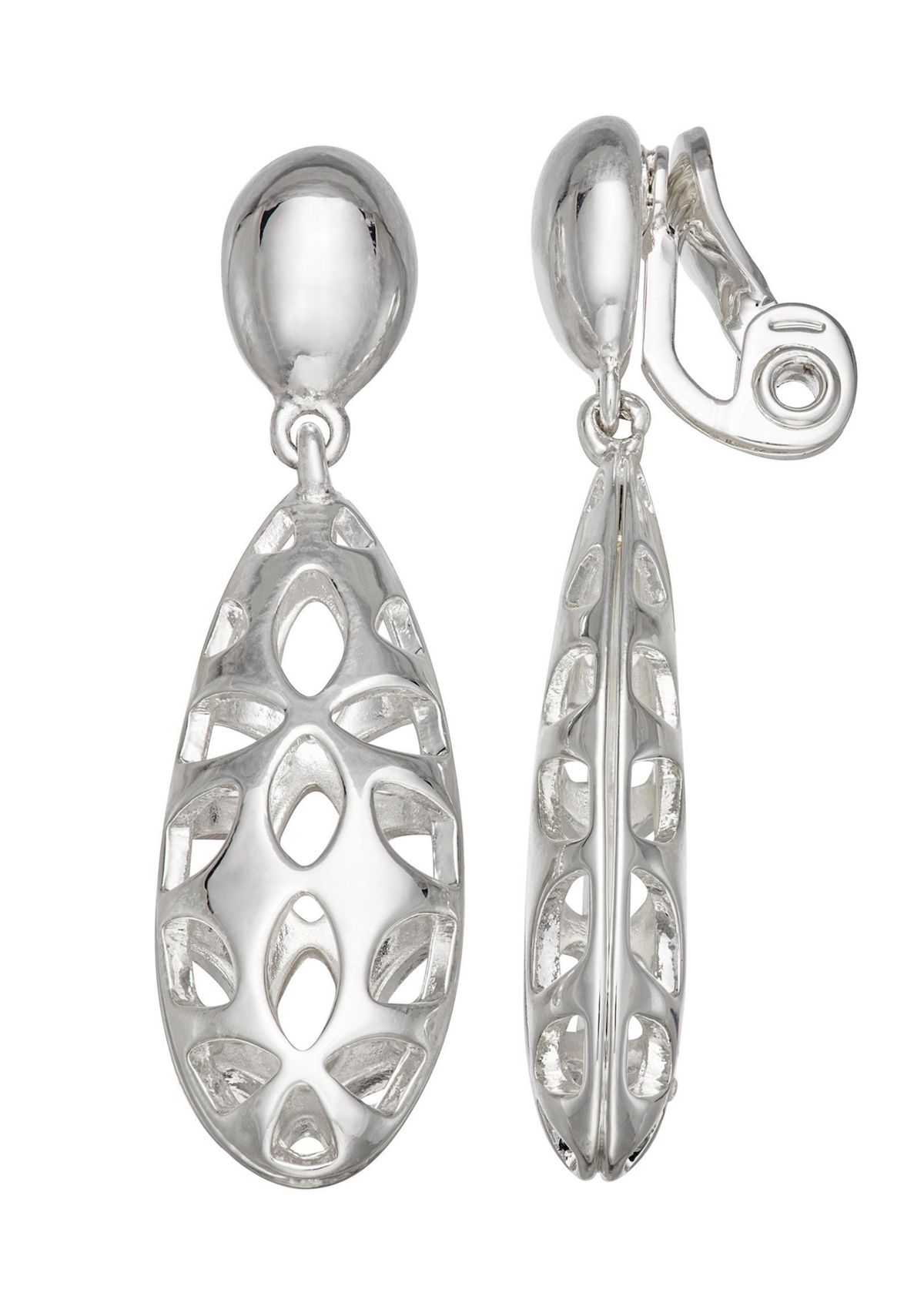 Silver Tone Drop Clip Earrings