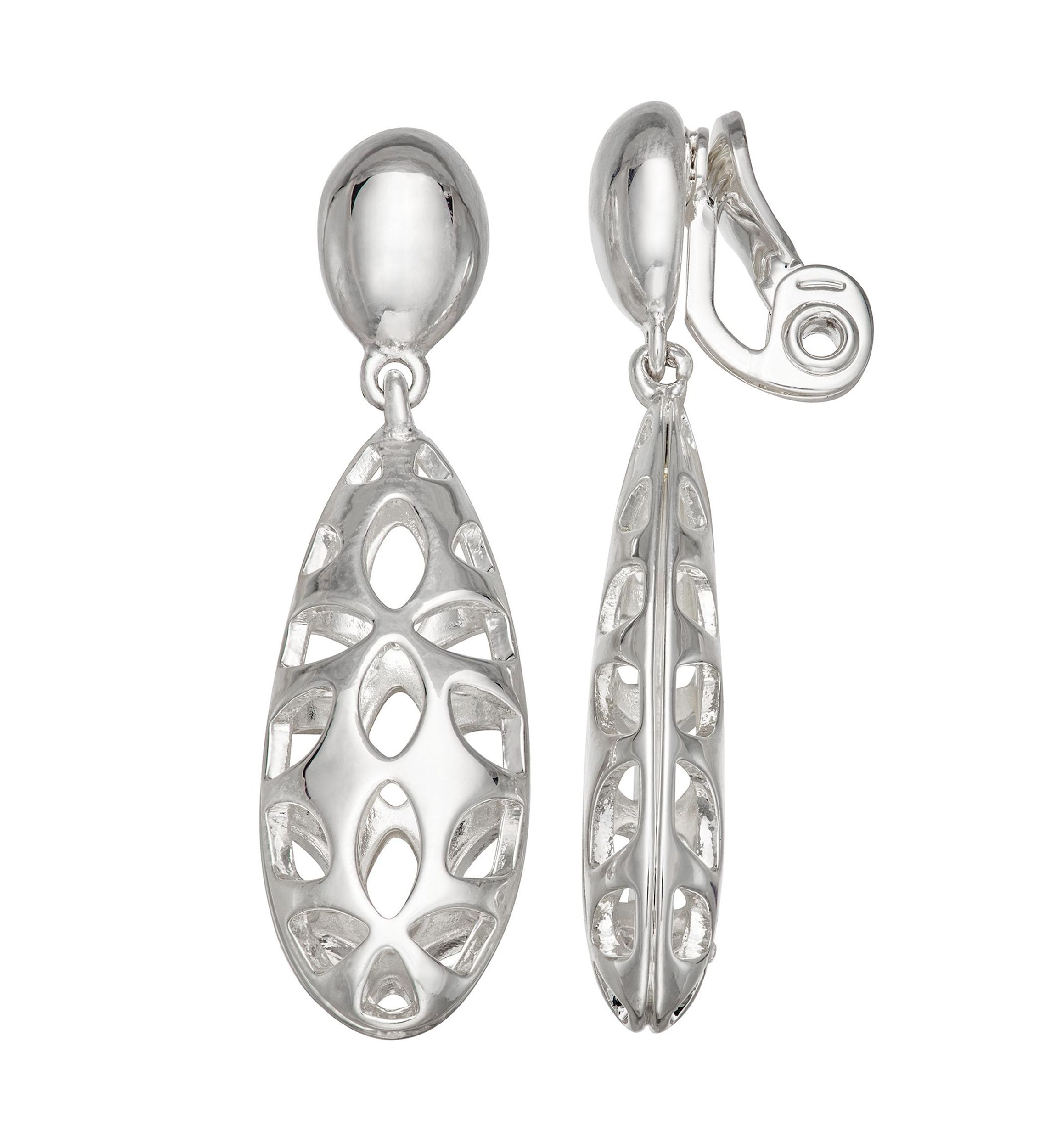 Silver Tone Drop Clip Earrings