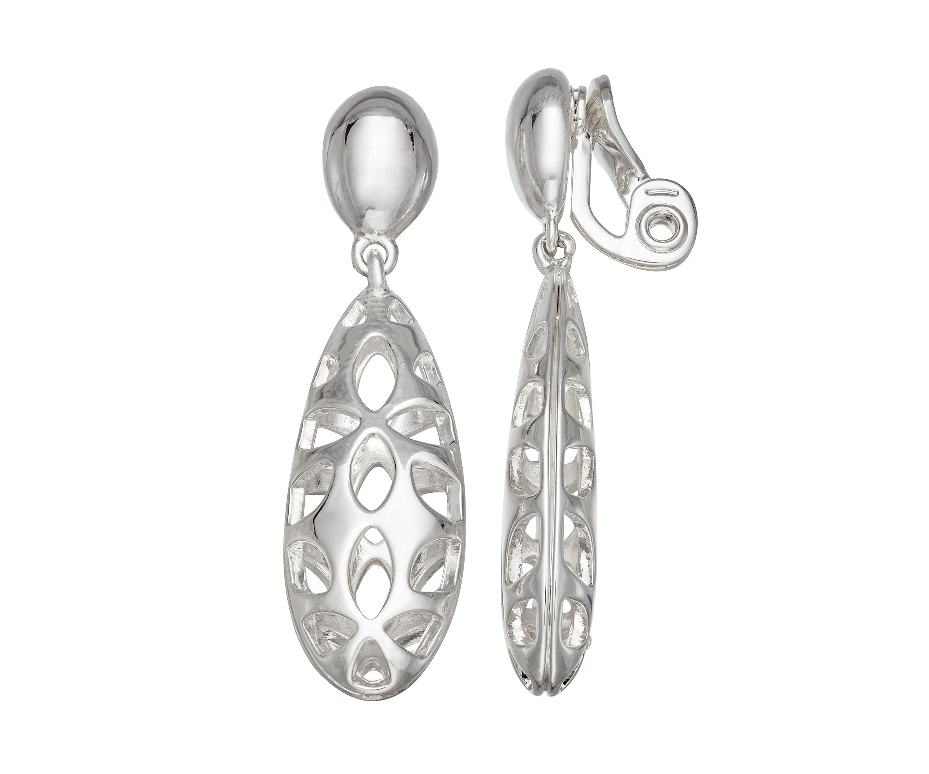 Silver Tone Drop Clip Earrings