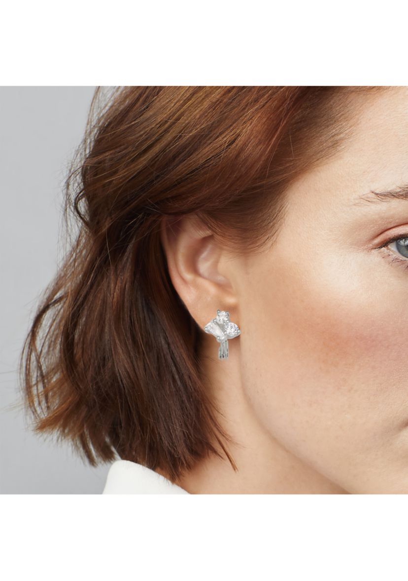 Silver Tone Crystal Stud Clip Earrings