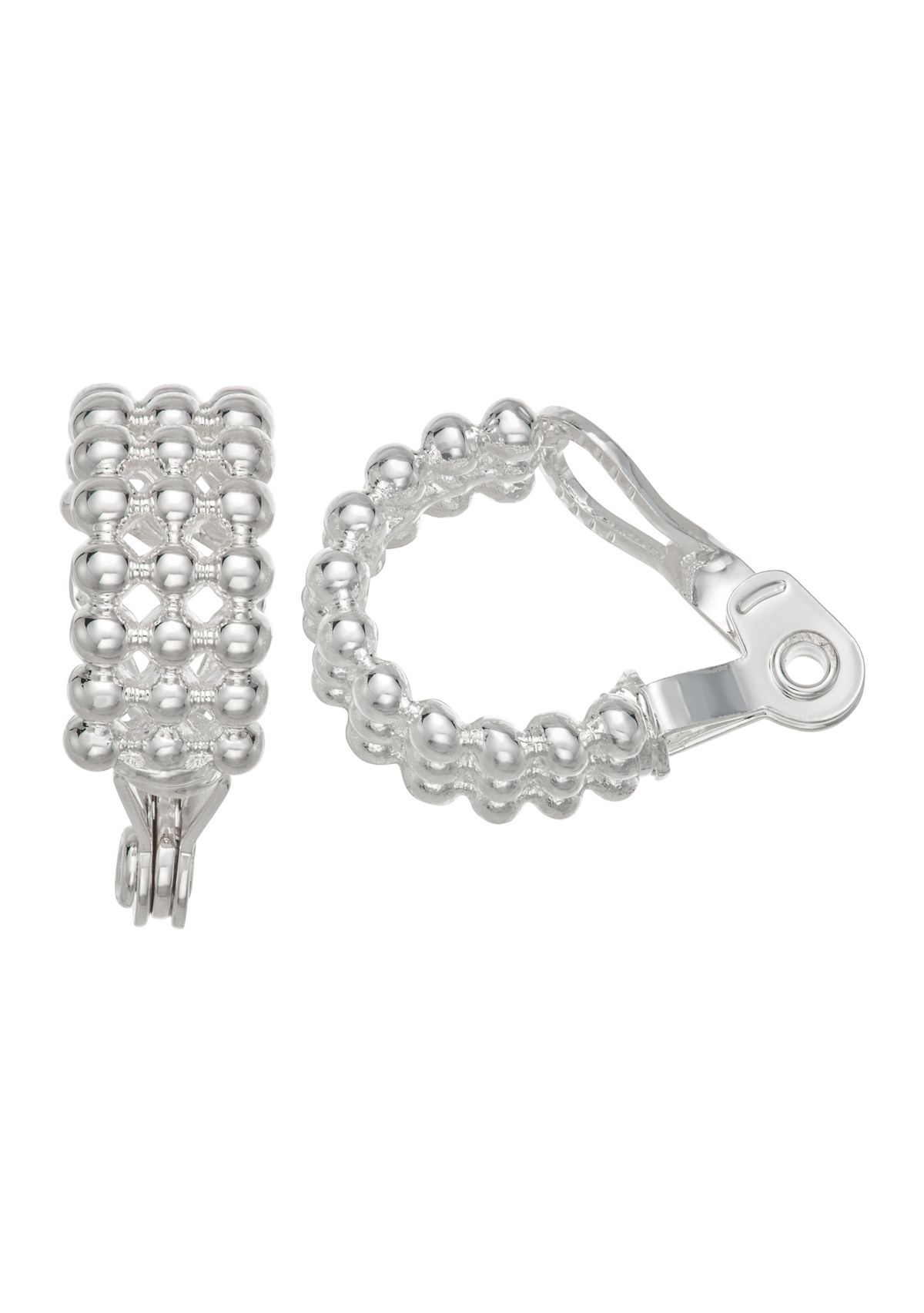 Silver Tone 19 Millimeter Caviar Hoop Clip Earrings