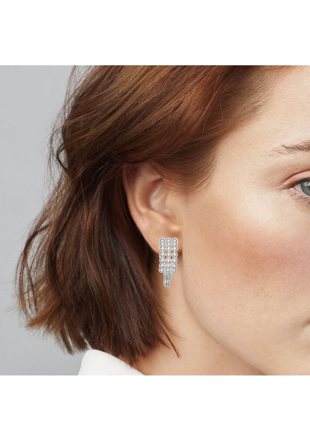 Silver Tone 19 Millimeter Caviar Hoop Clip Earrings