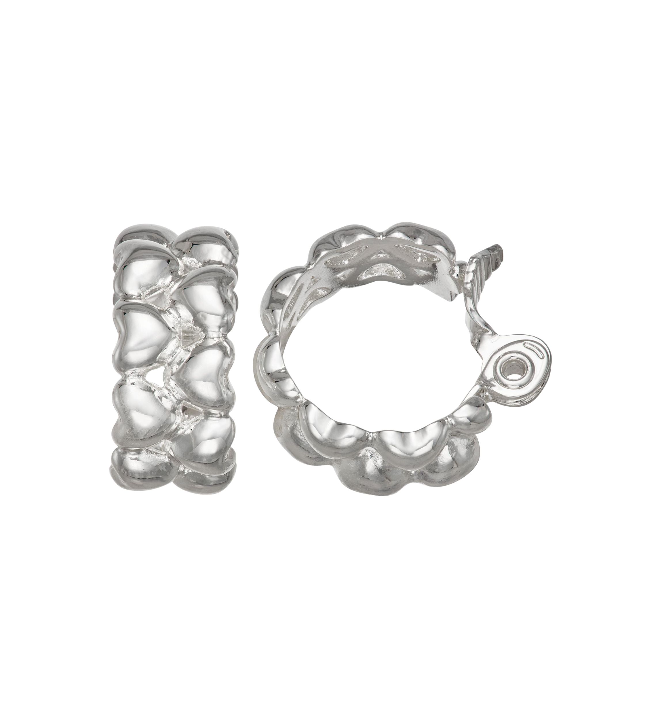 Silver Tone 23 Millimeter Heart C Hoop Clip Earrings