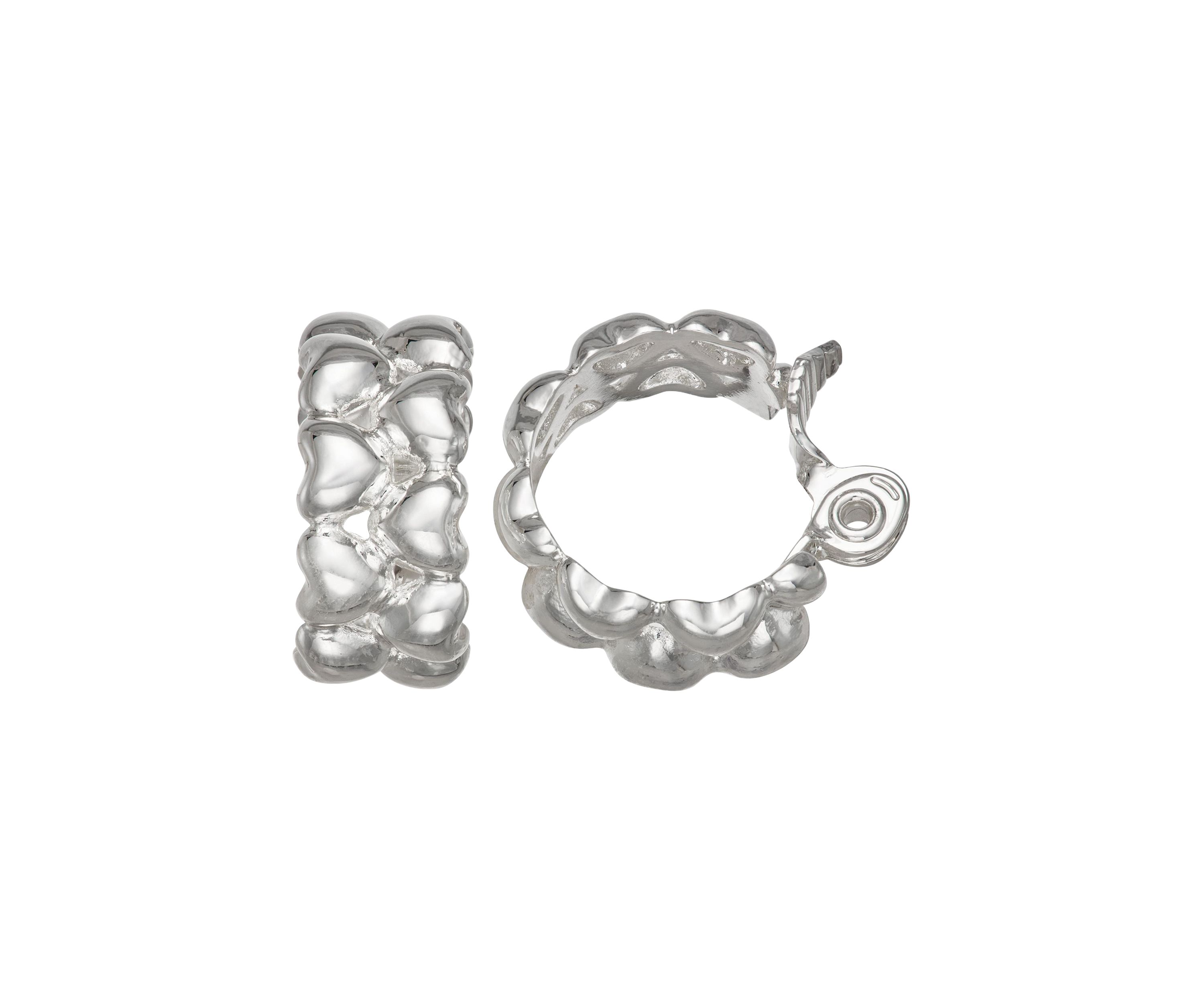 Silver Tone 23 Millimeter Heart C Hoop Clip Earrings