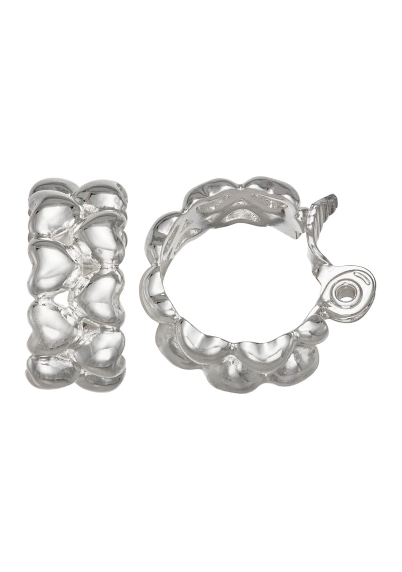 Silver Tone 23 Millimeter Heart C Hoop Clip Earrings