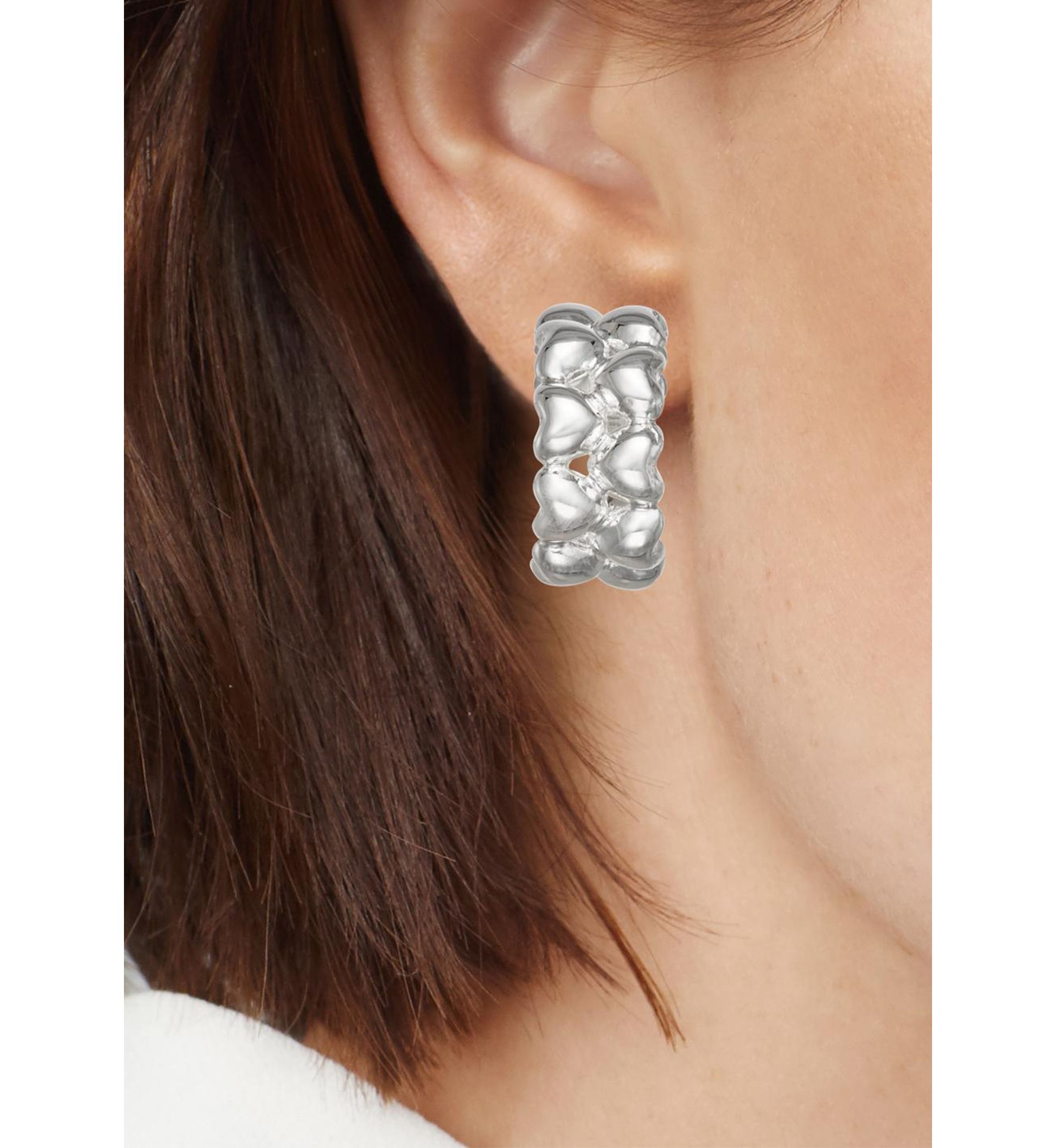 Silver Tone 23 Millimeter Heart C Hoop Clip Earrings
