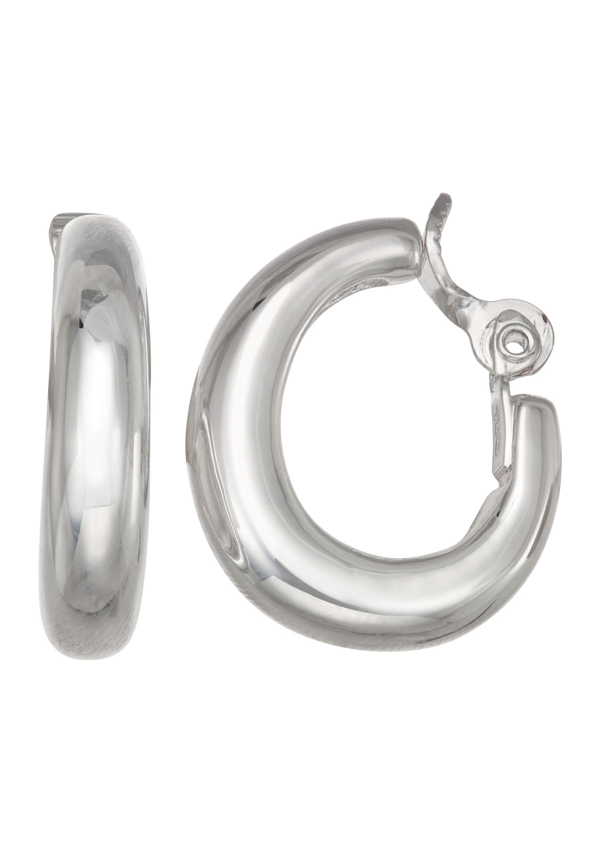 Silver Tone 33 Millimeter Puffy C Hoop Clip Earrings