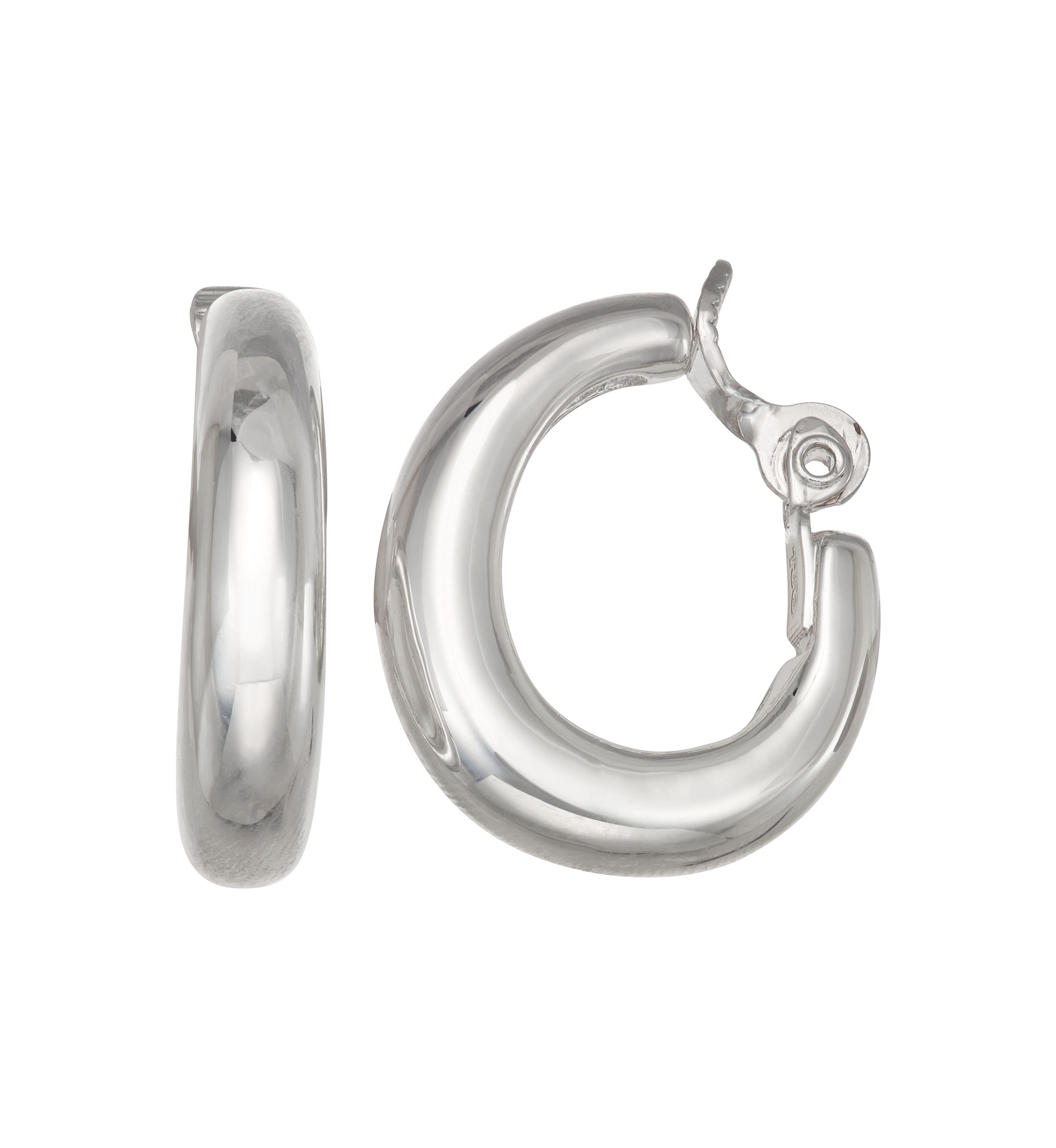 Silver Tone 33 Millimeter Puffy C Hoop Clip Earrings