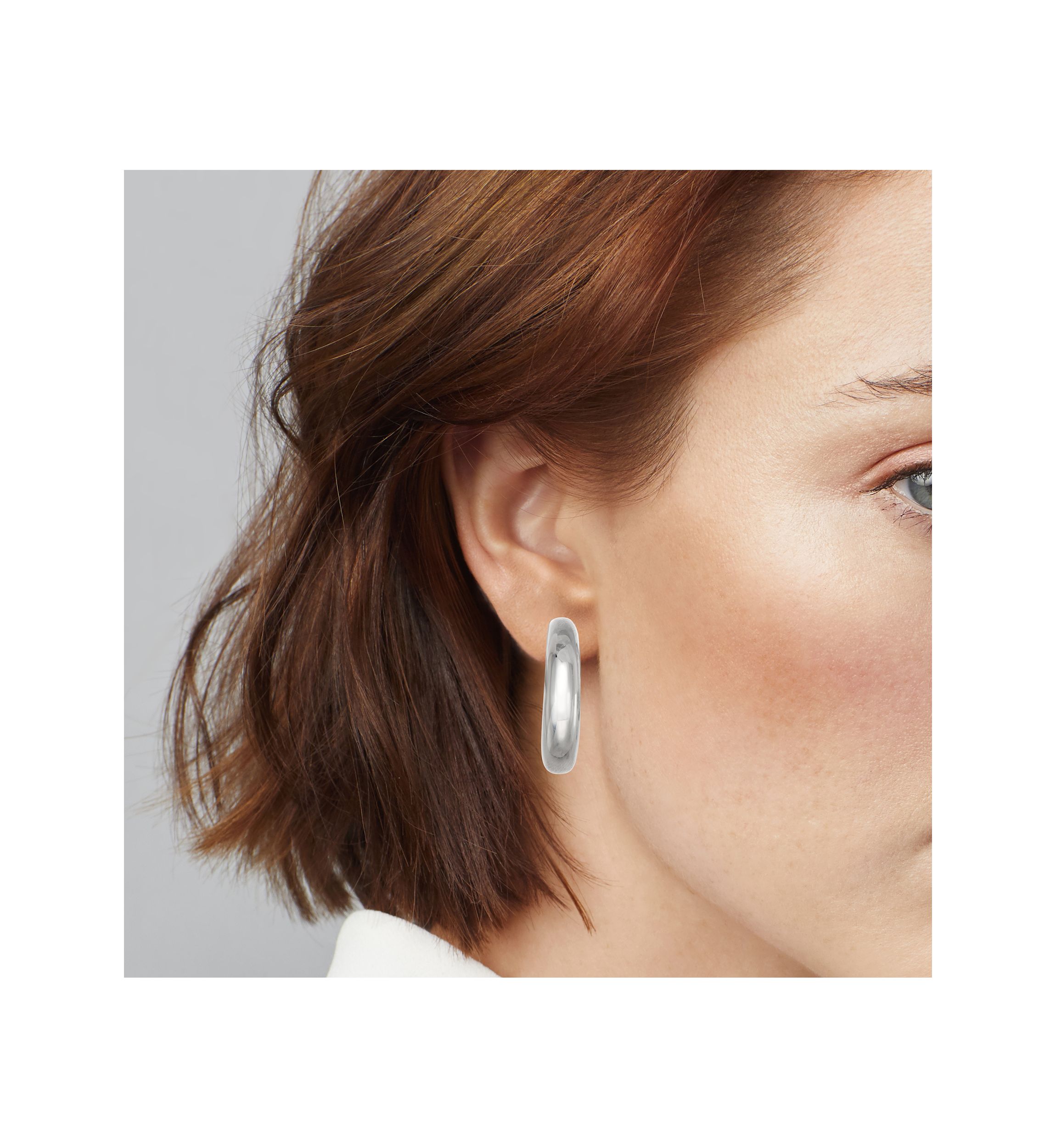 Silver Tone 33 Millimeter Puffy C Hoop Clip Earrings