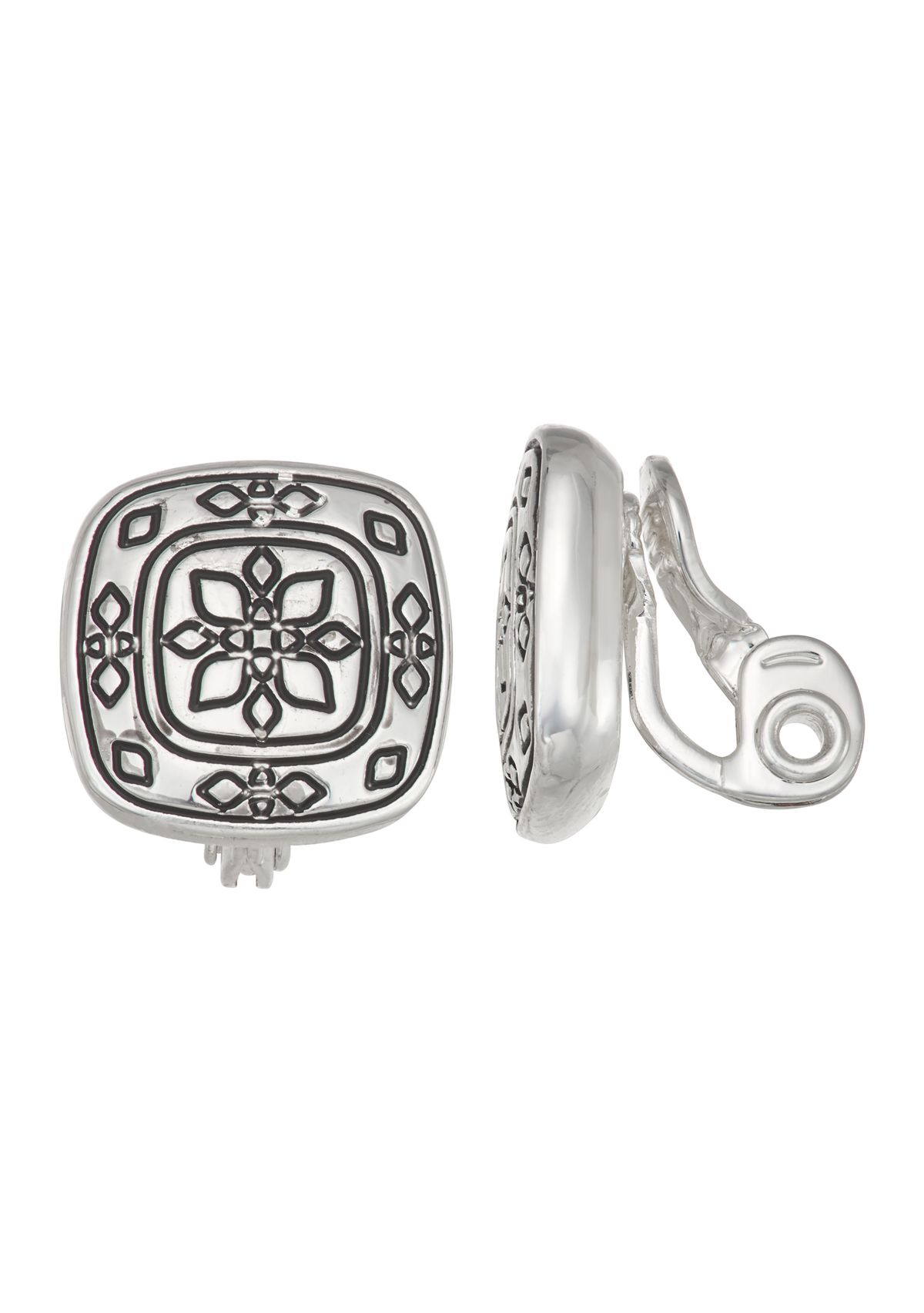 Silver Tone West Stud Clip Earrings