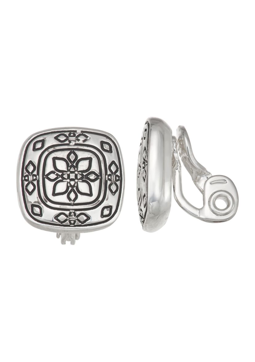 Silver Tone West Stud Clip Earrings