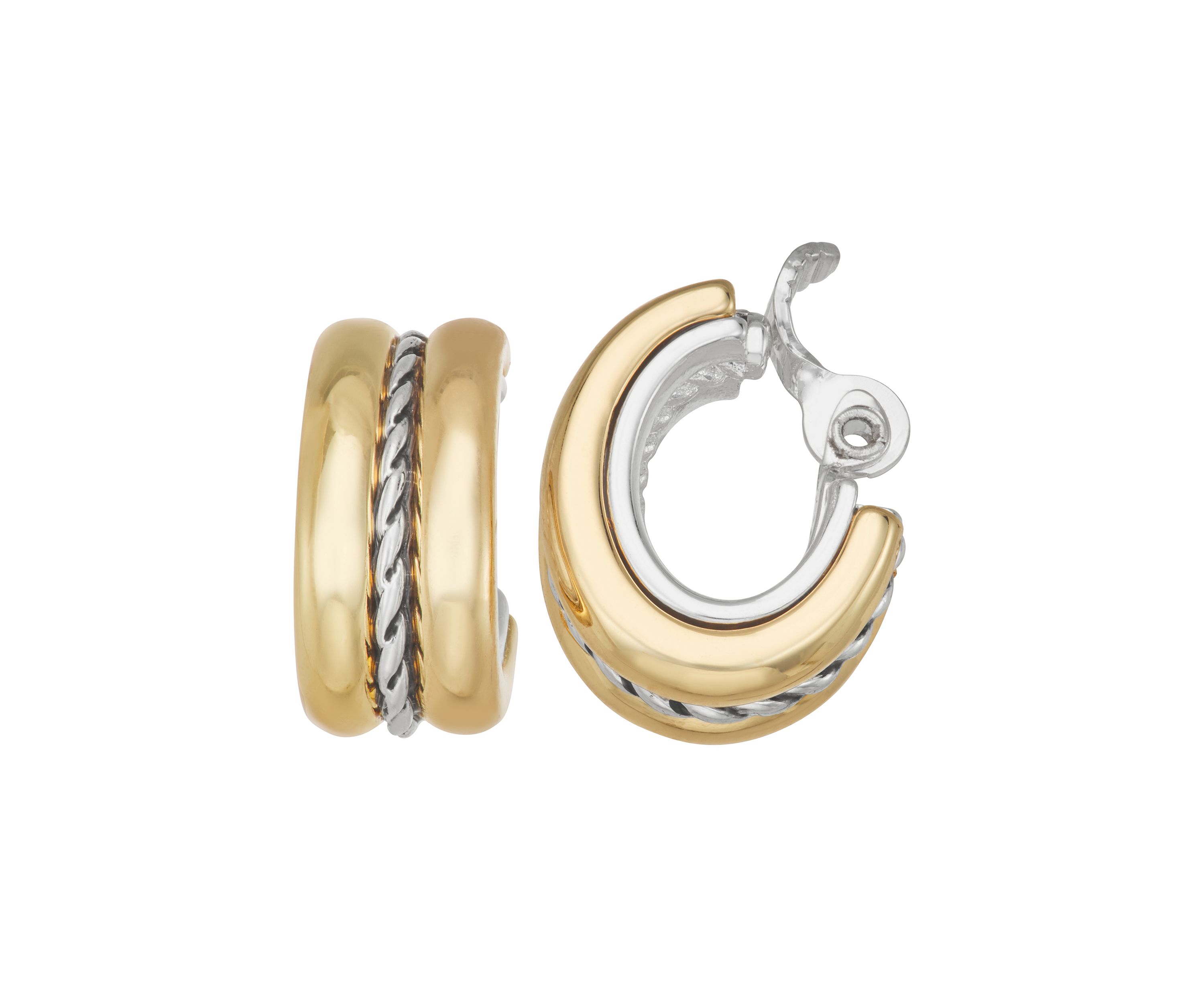 Two Tone 21mm Mixed EZ Comfort Clip Hoop Earrings