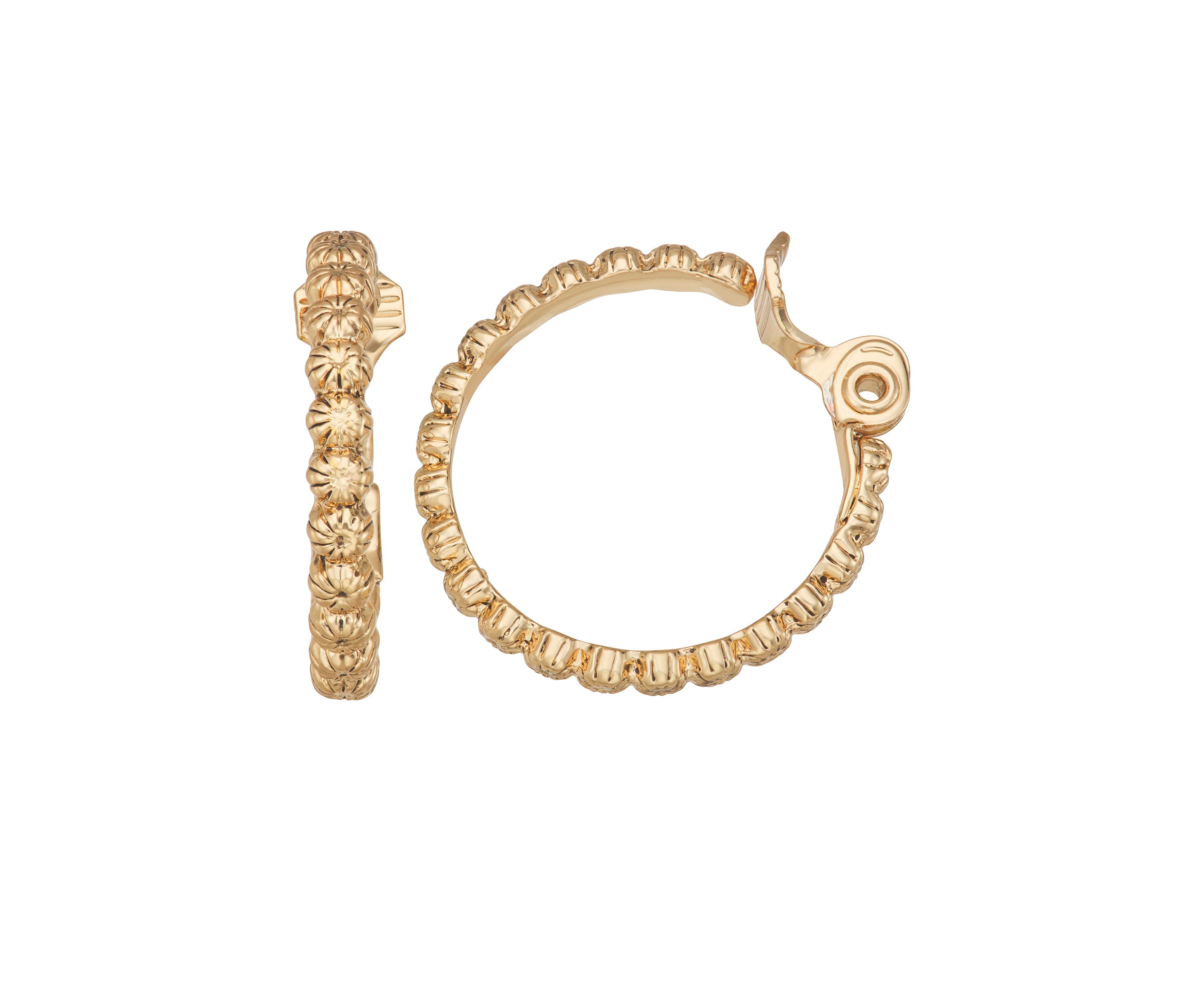Gold Tone 24mm Textured EZ Comfort Clip Hoop Earrings