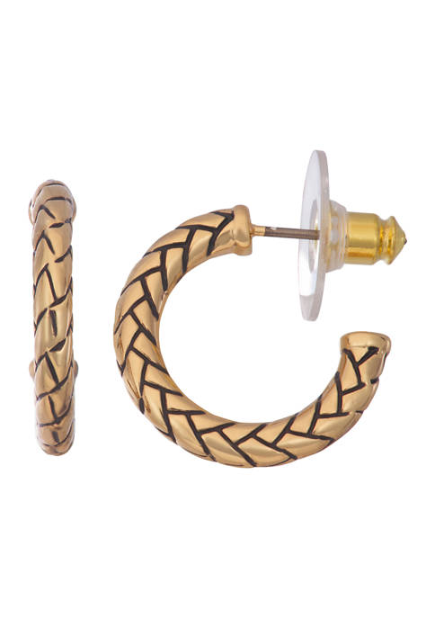 Gold Tone 19.5 Millimeter Herringbone C Hoop Earrings