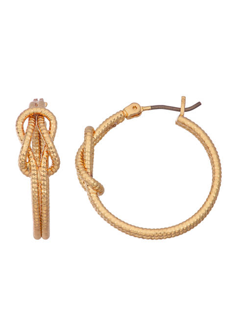 Napier Gold Tone 26 Millimeter Knot Diamond Hoop