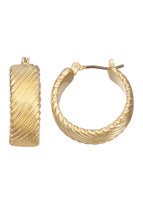 Gold Tone 31 Millimeter Texture Hoop Earrings