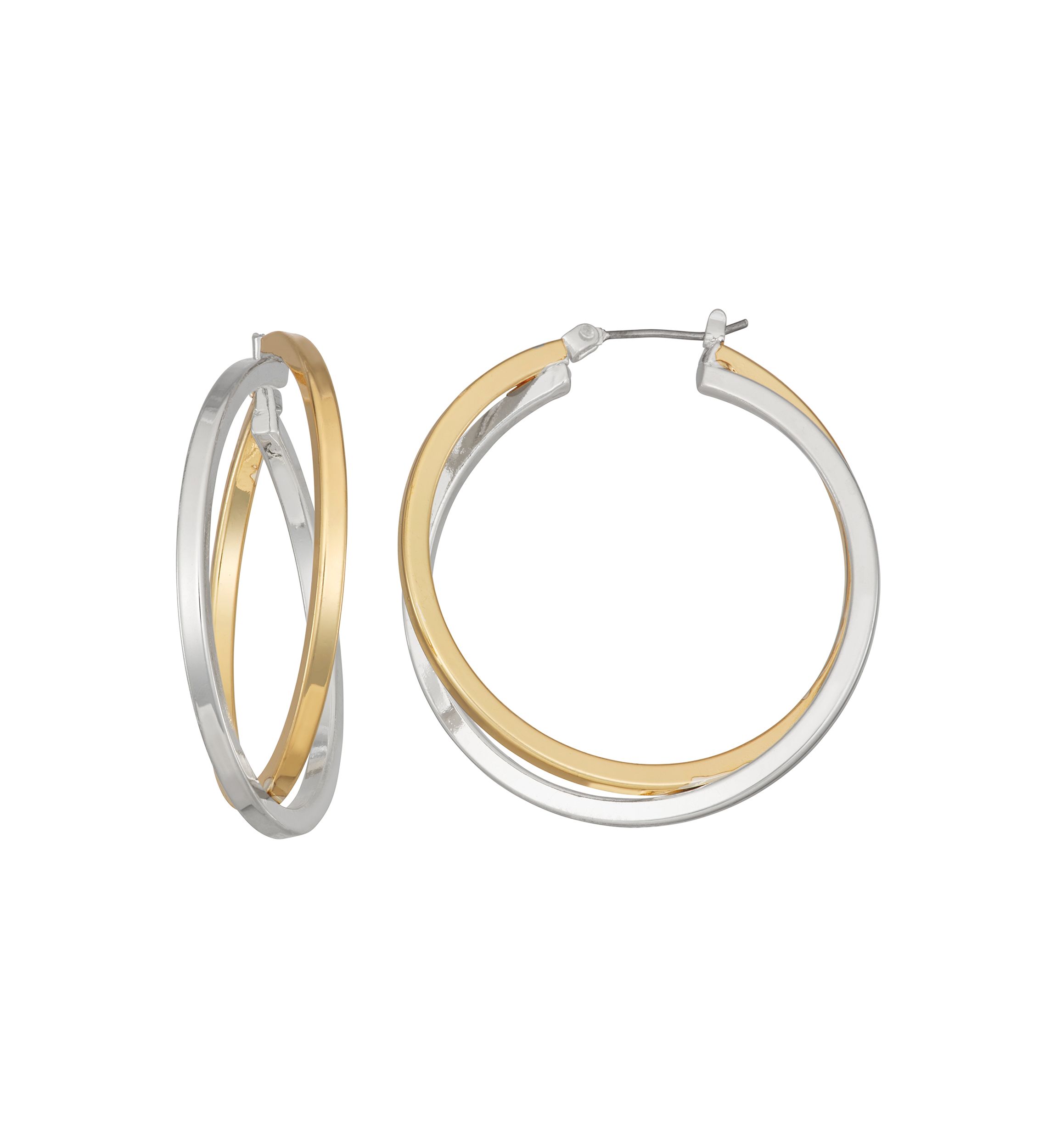 Two Tone 35 Millimeter Crisscross Hoop Earrings