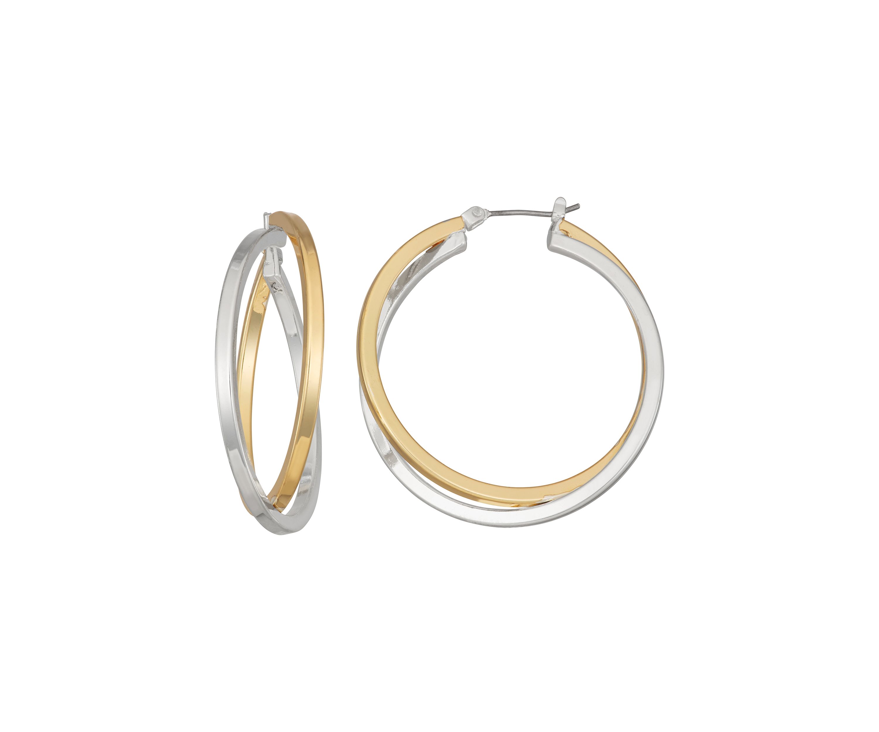 Two Tone 35 Millimeter Crisscross Hoop Earrings