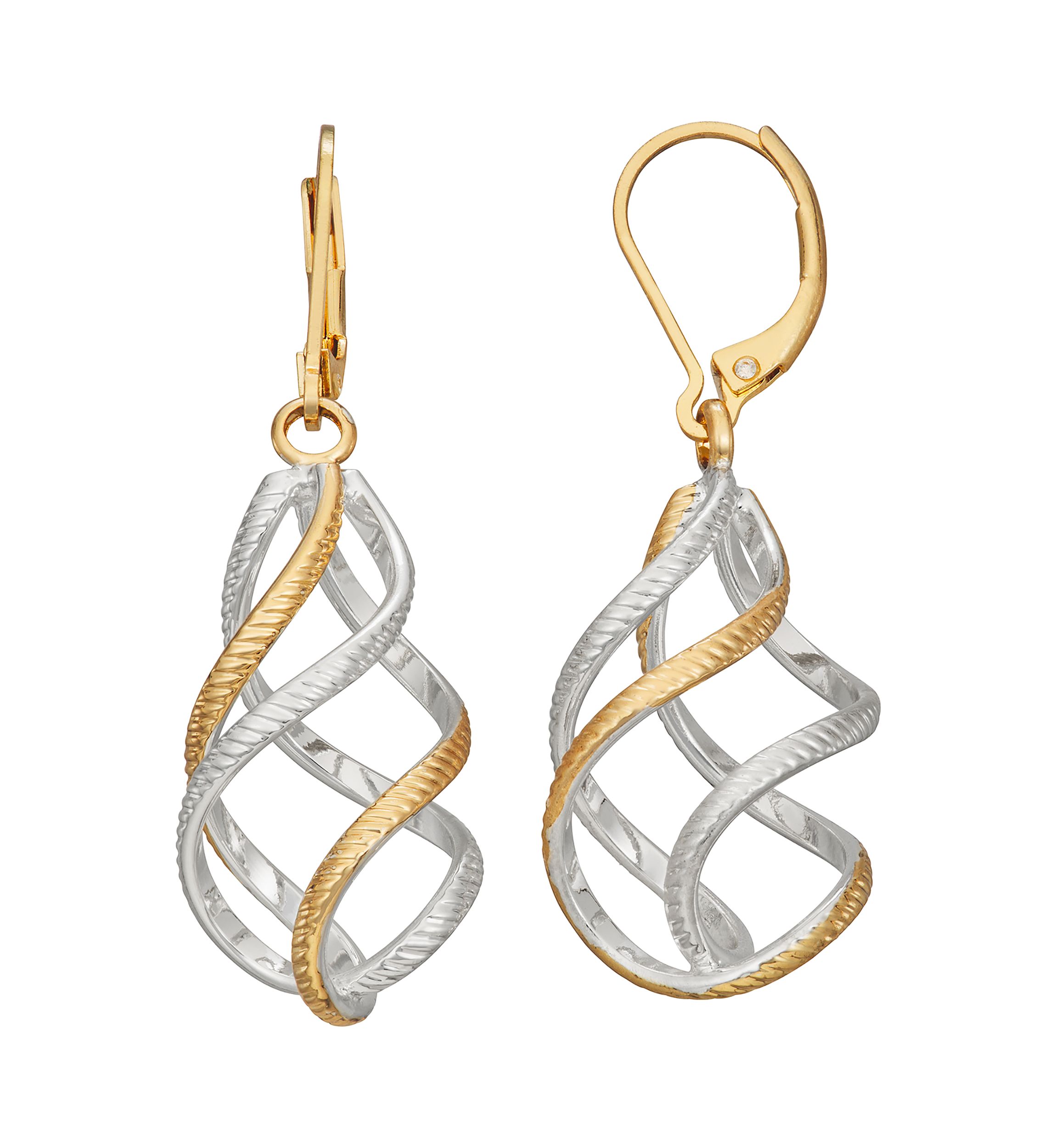 Two-Tone Twisted Linear Lever Back Earrings