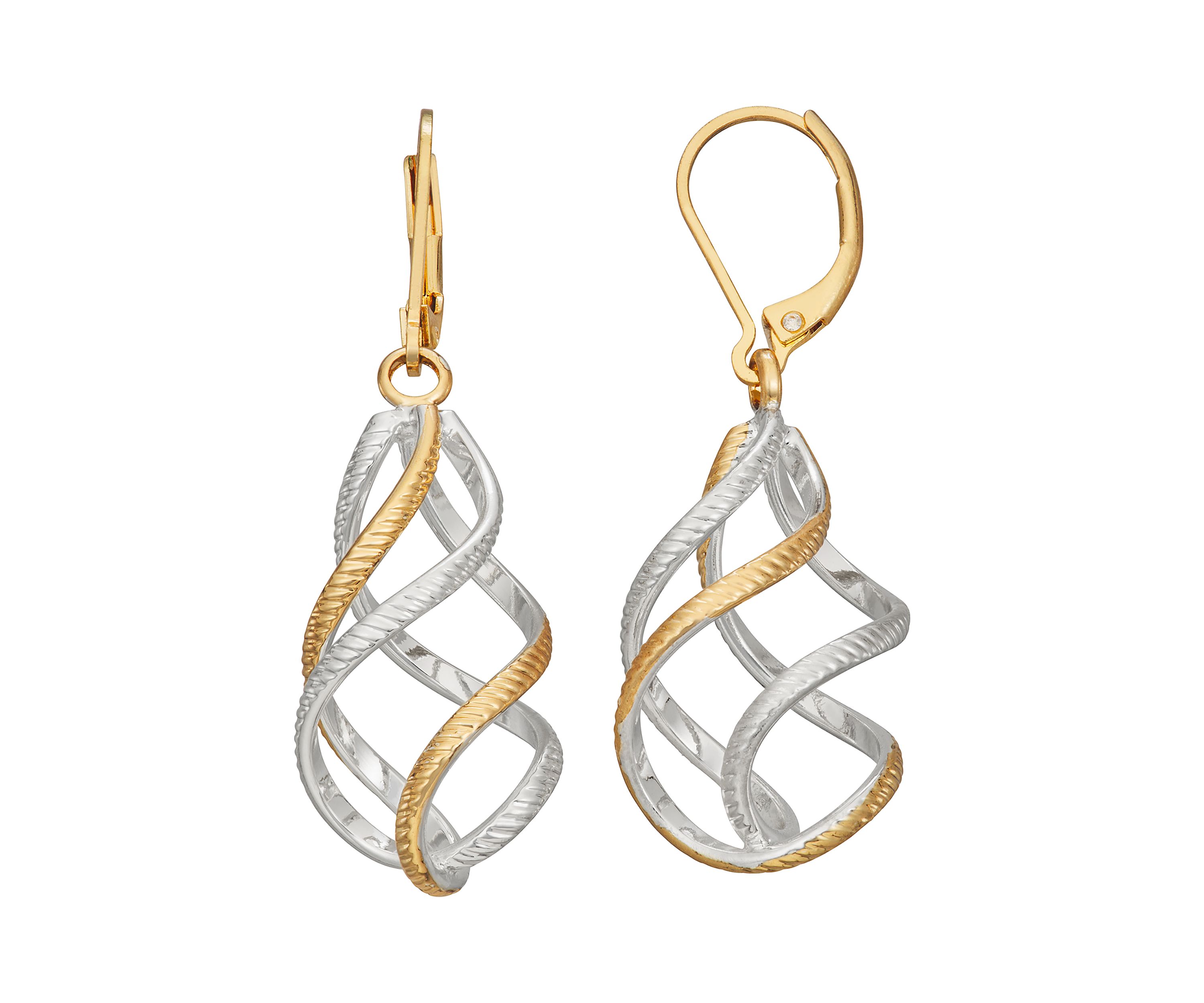 Two-Tone Twisted Linear Lever Back Earrings