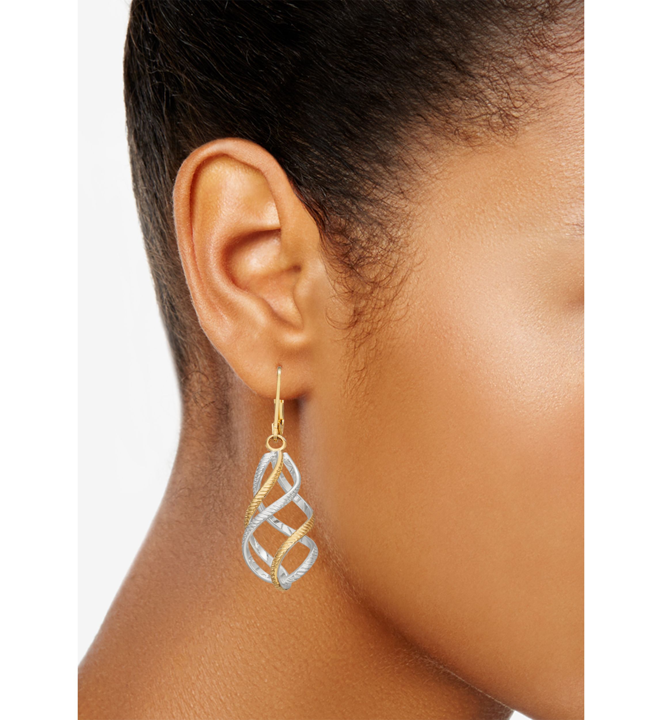 Two-Tone Twisted Linear Lever Back Earrings