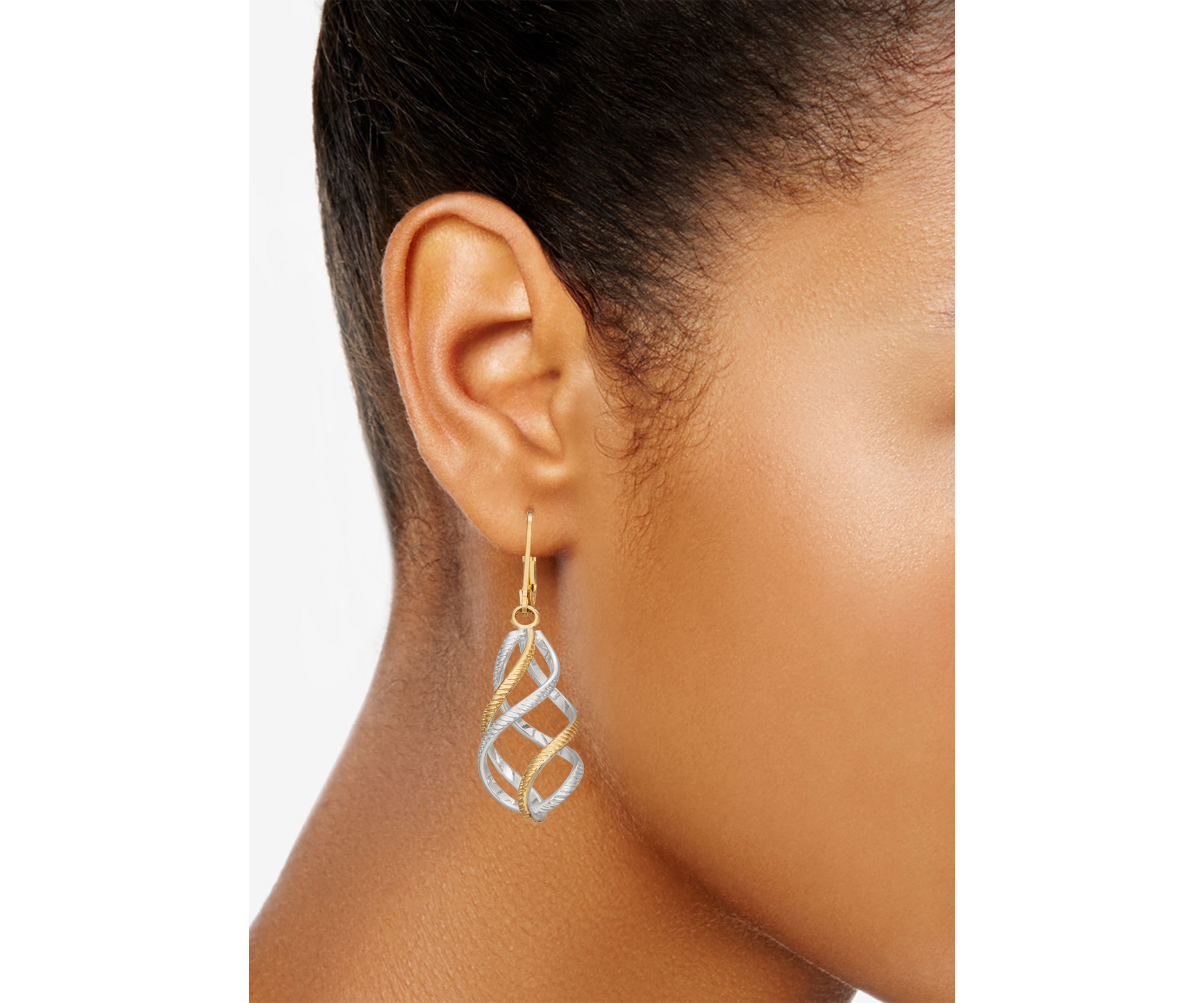 Two-Tone Twisted Linear Lever Back Earrings