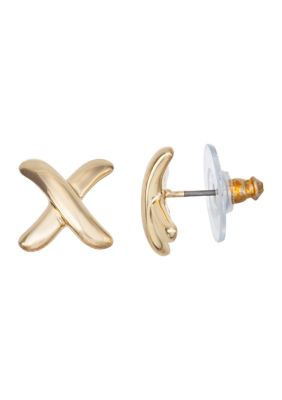 Gold Tone X Studs Earrings