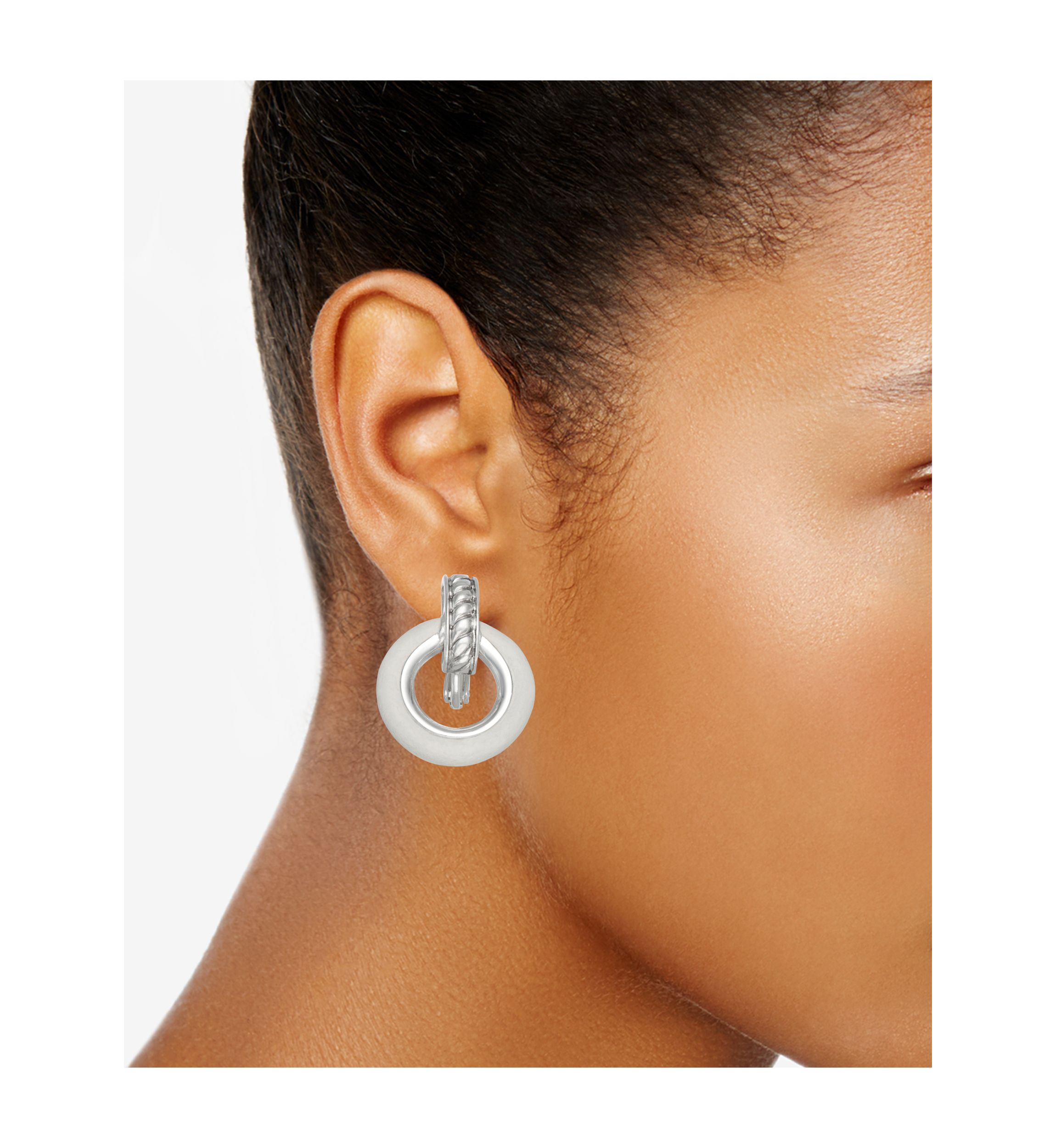 Silver Tone Leather Doorknocker Clip Earrings