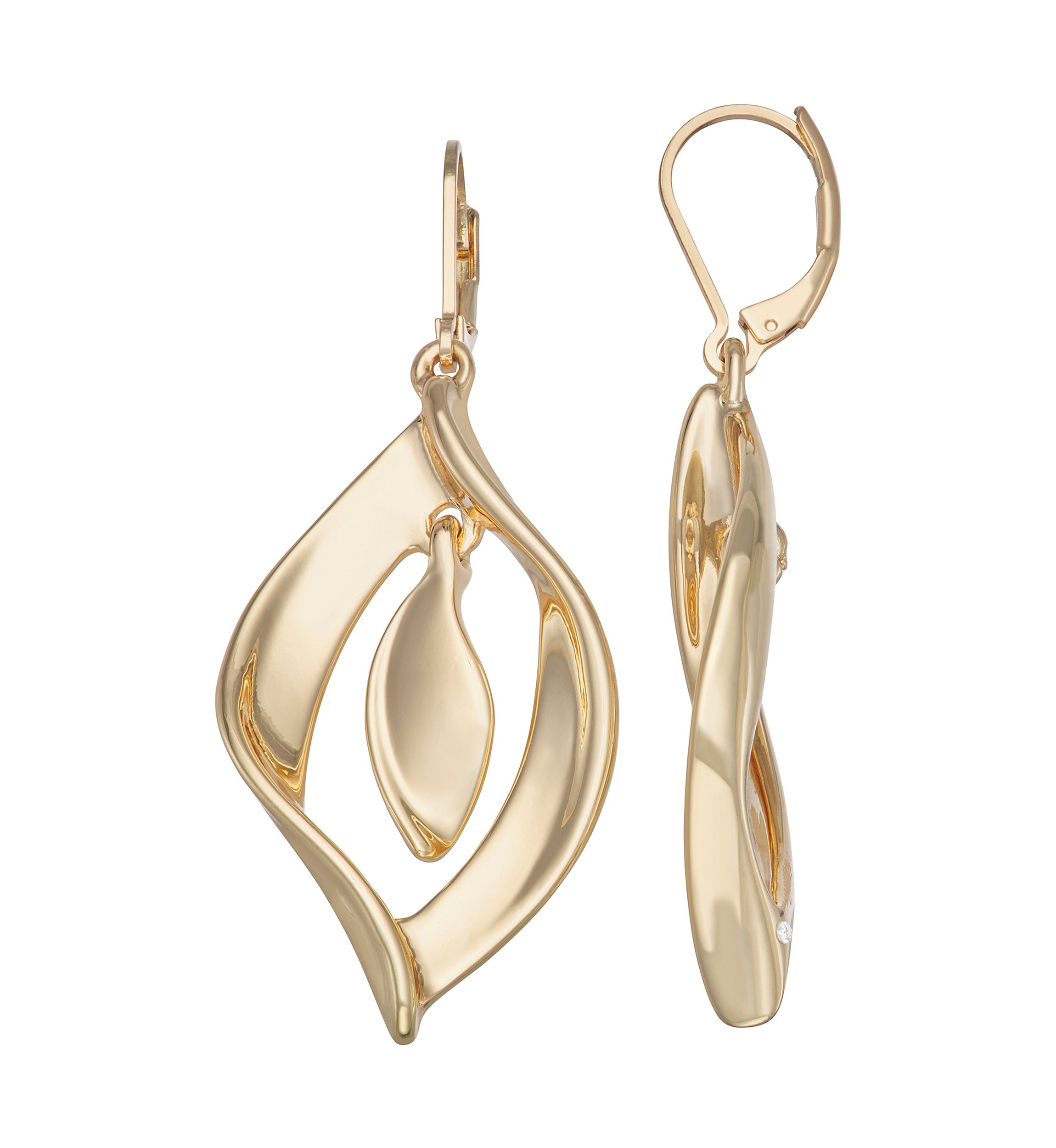 Gold Tone Twist Petals Orbital Earrings