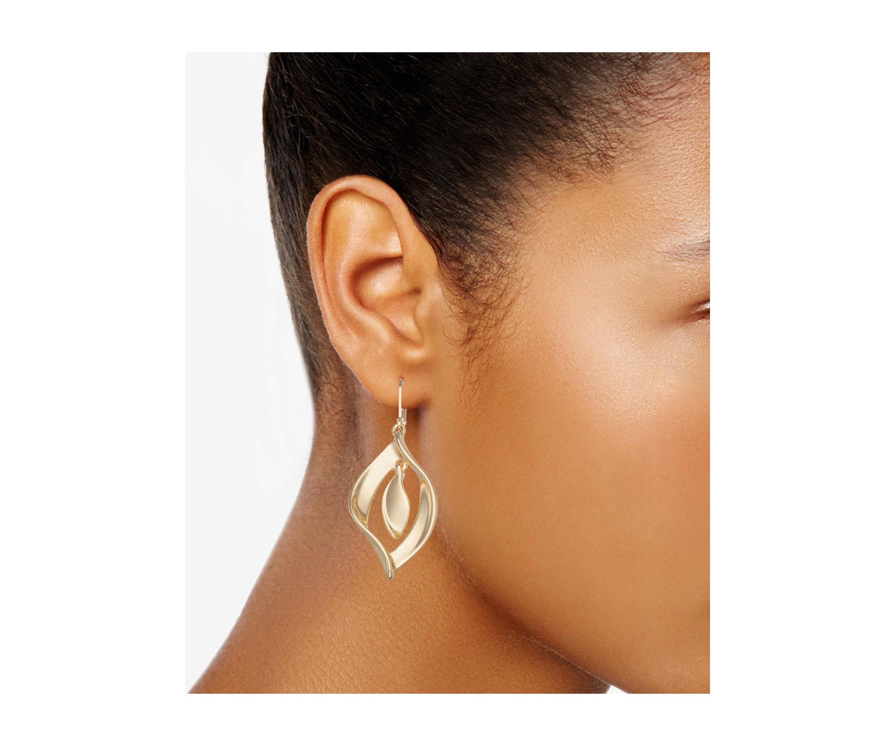 Gold Tone Twist Petals Orbital Earrings