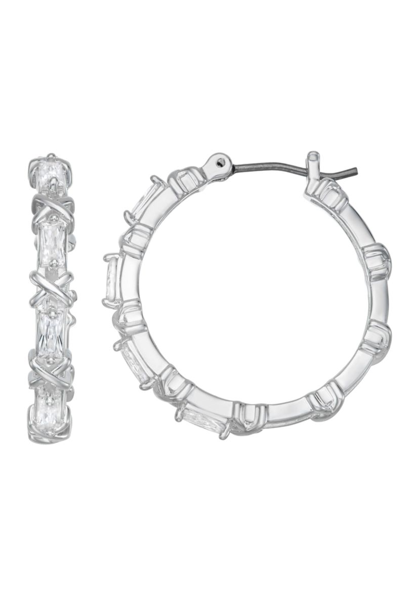 25 Millimeter Crystal Cubic Zirconia Hoop Earrings