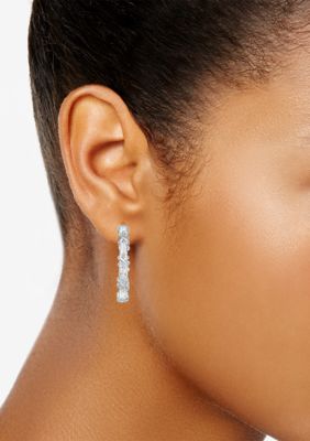 Silver Tone 25 Millimeter Crystal Cubic Zirconia Hoop Earrings