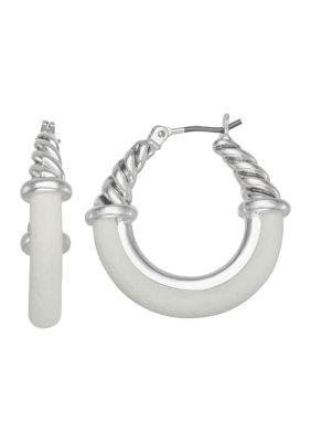 Silver Tone 24 Millimeter Leather Hoop Earrings