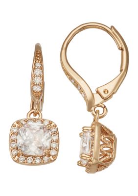 GOLD TONE Crystal CZ Hoop Drop Earrings