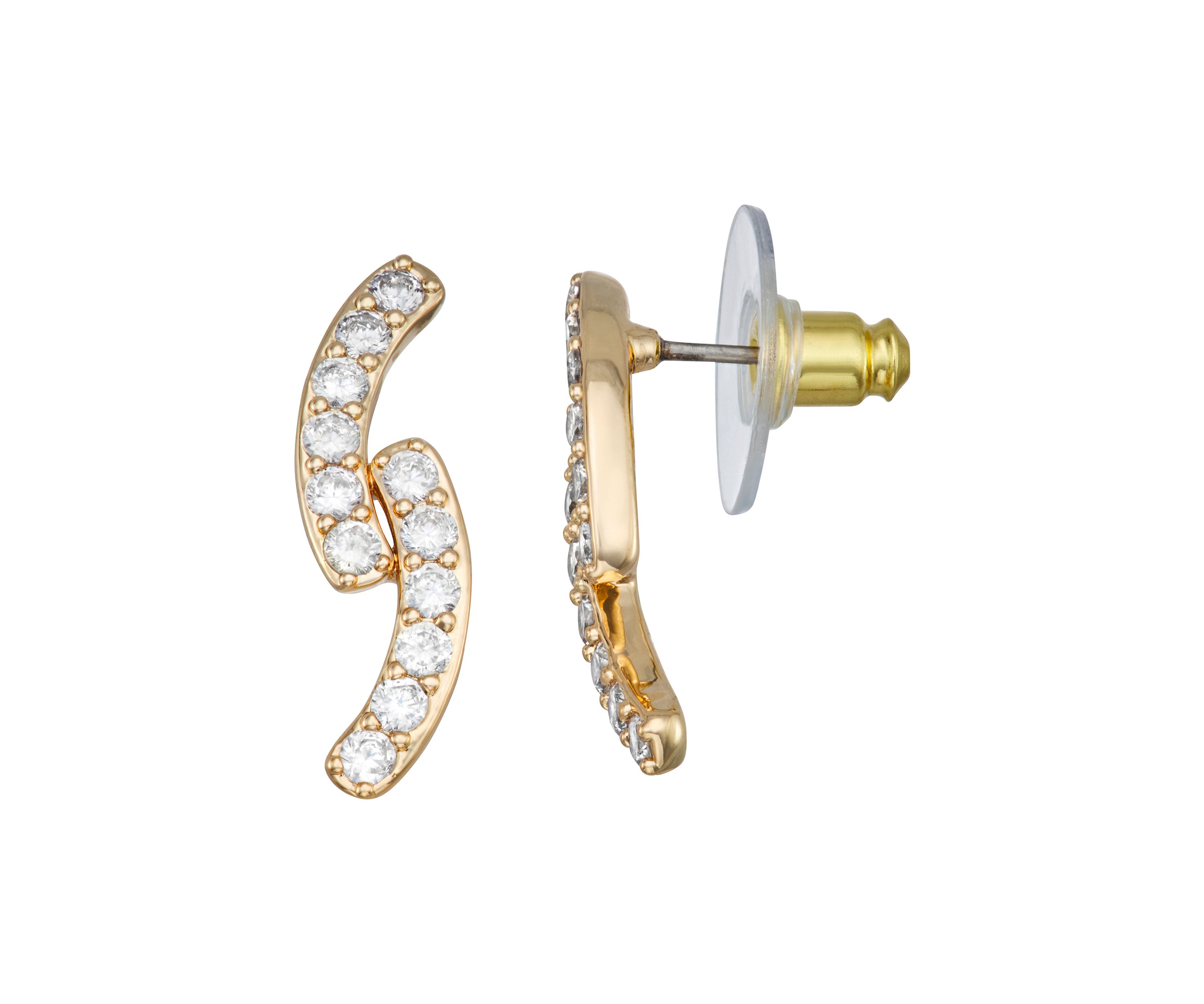 Gold Tone Crystal Double Drop Earrings
