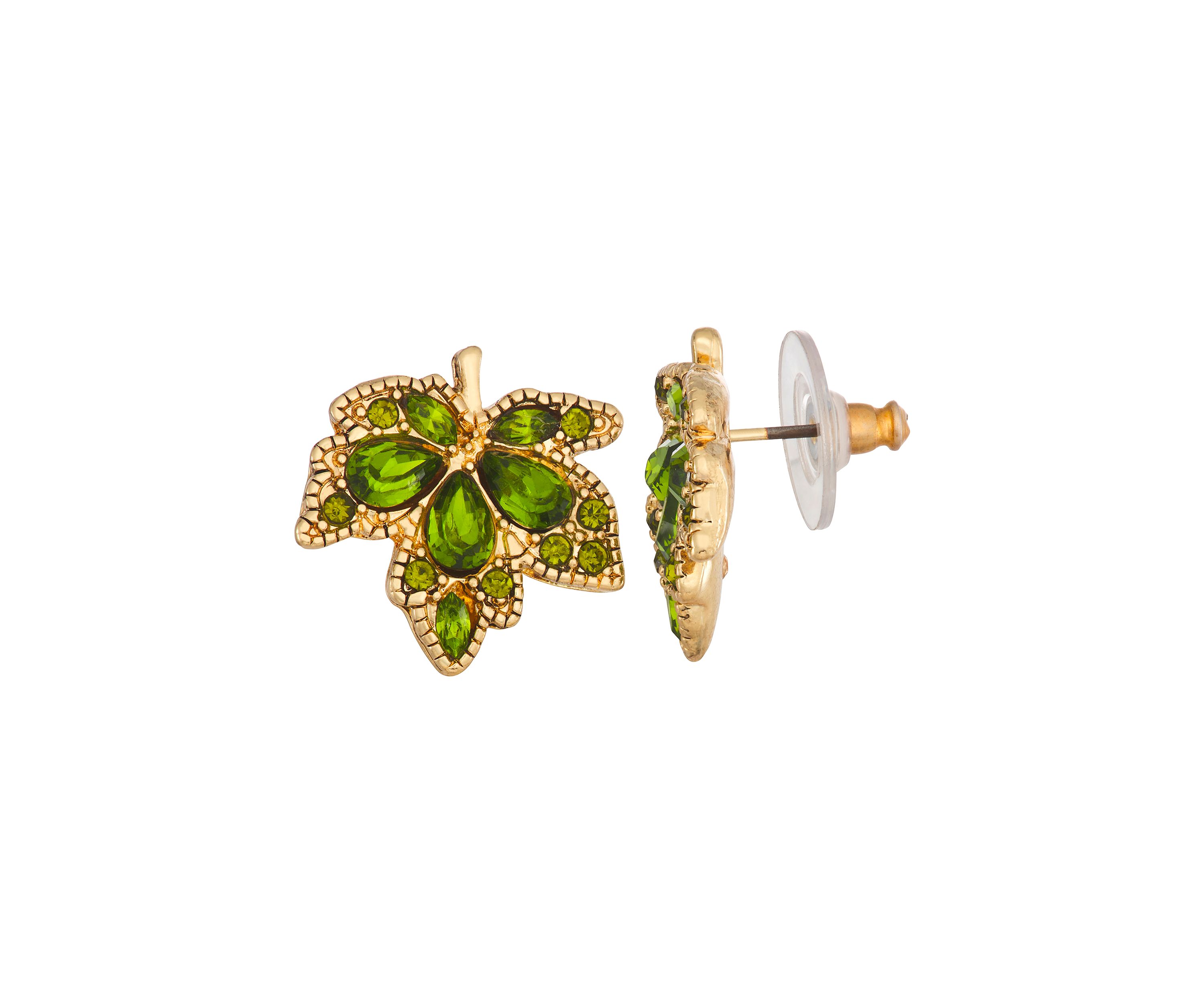 Gold Tone Leaf Stud Earrings